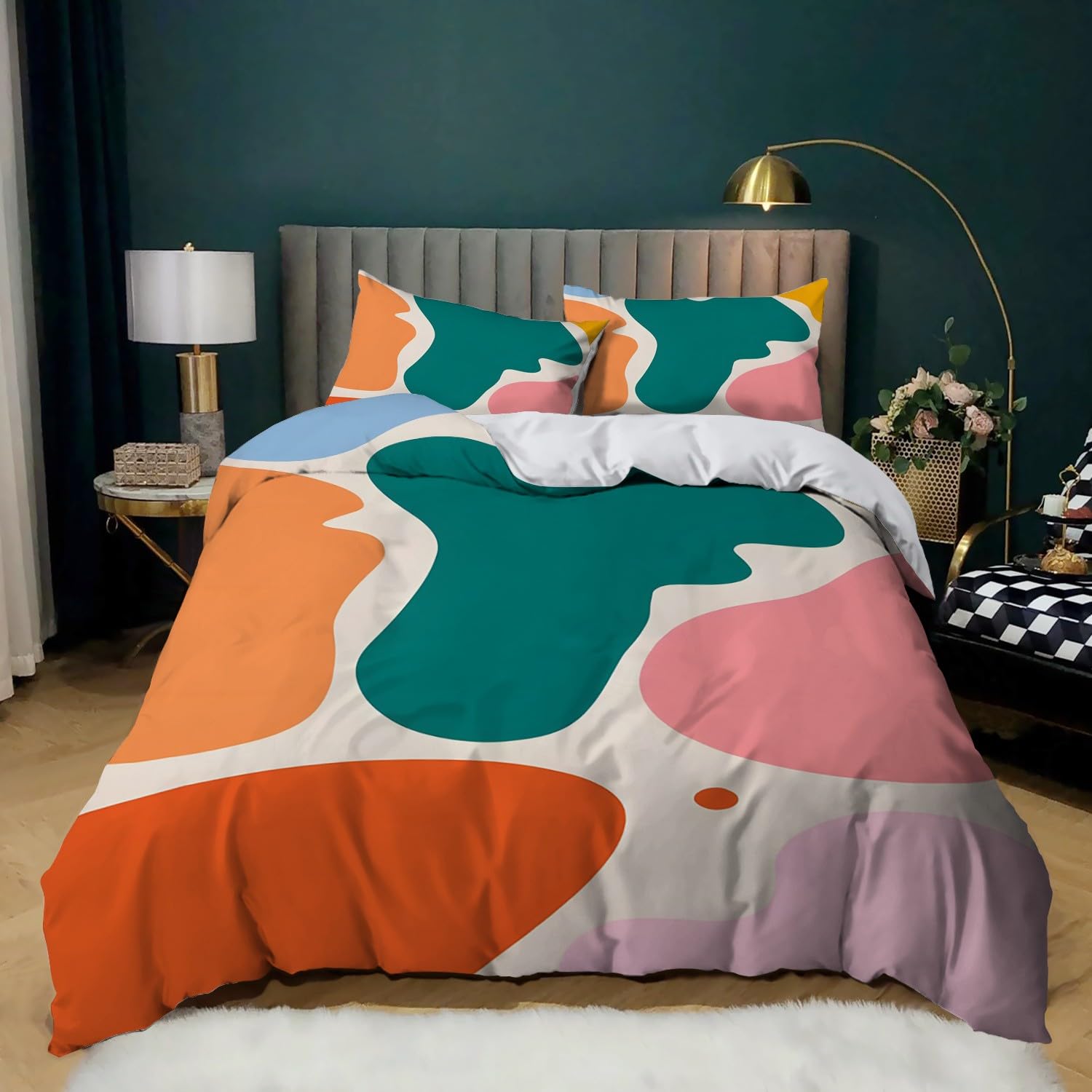 Housse de couette 220x240 cm parure de lit bloc de couleur en microfibre imprimée avec taies