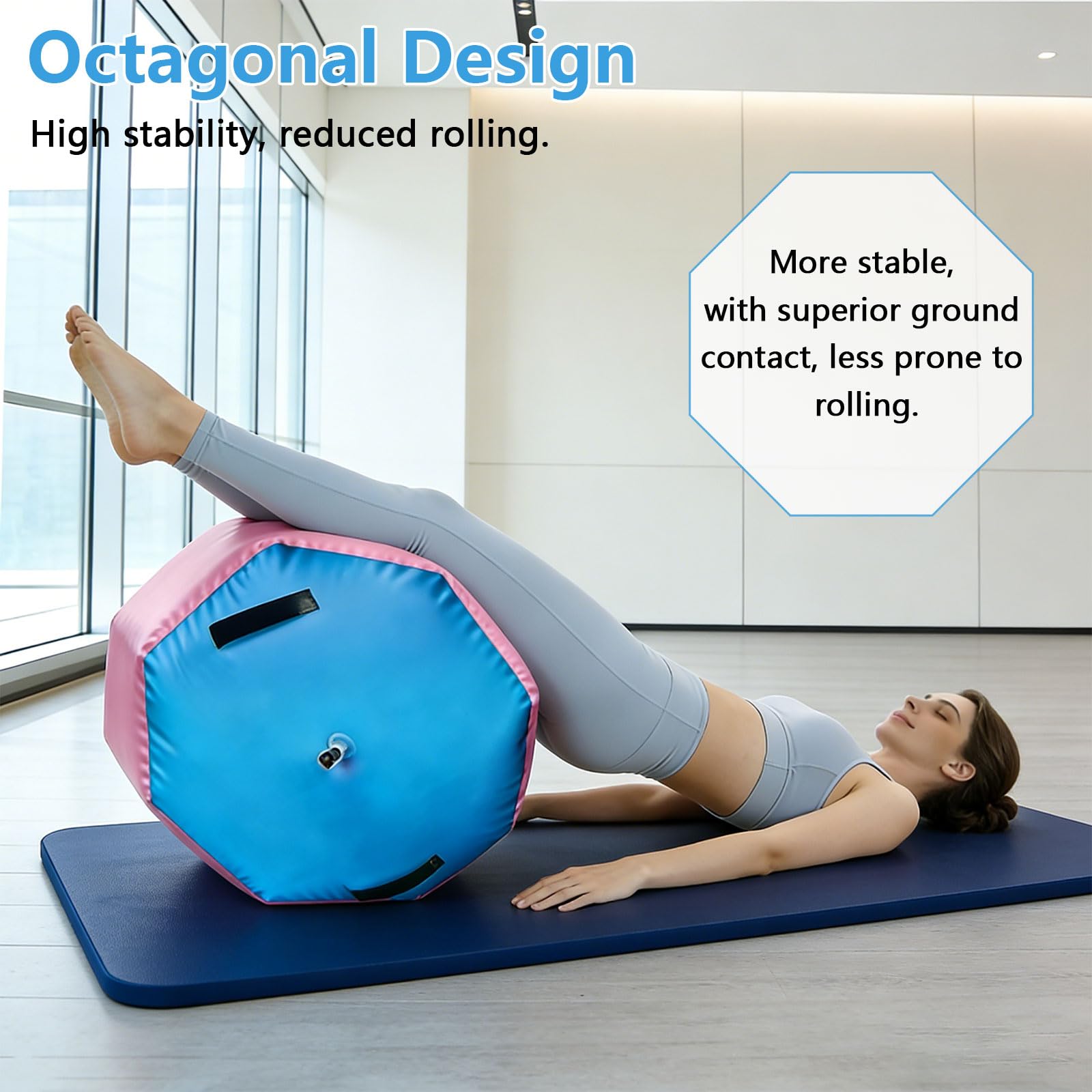 Rullo da ginnastica, 80 x 100 cm, gonfiabile, con pompa ad aria, tappetino da ginnastica ottagonale, per yoga, allenamento, fitness, palestra, uso domestico