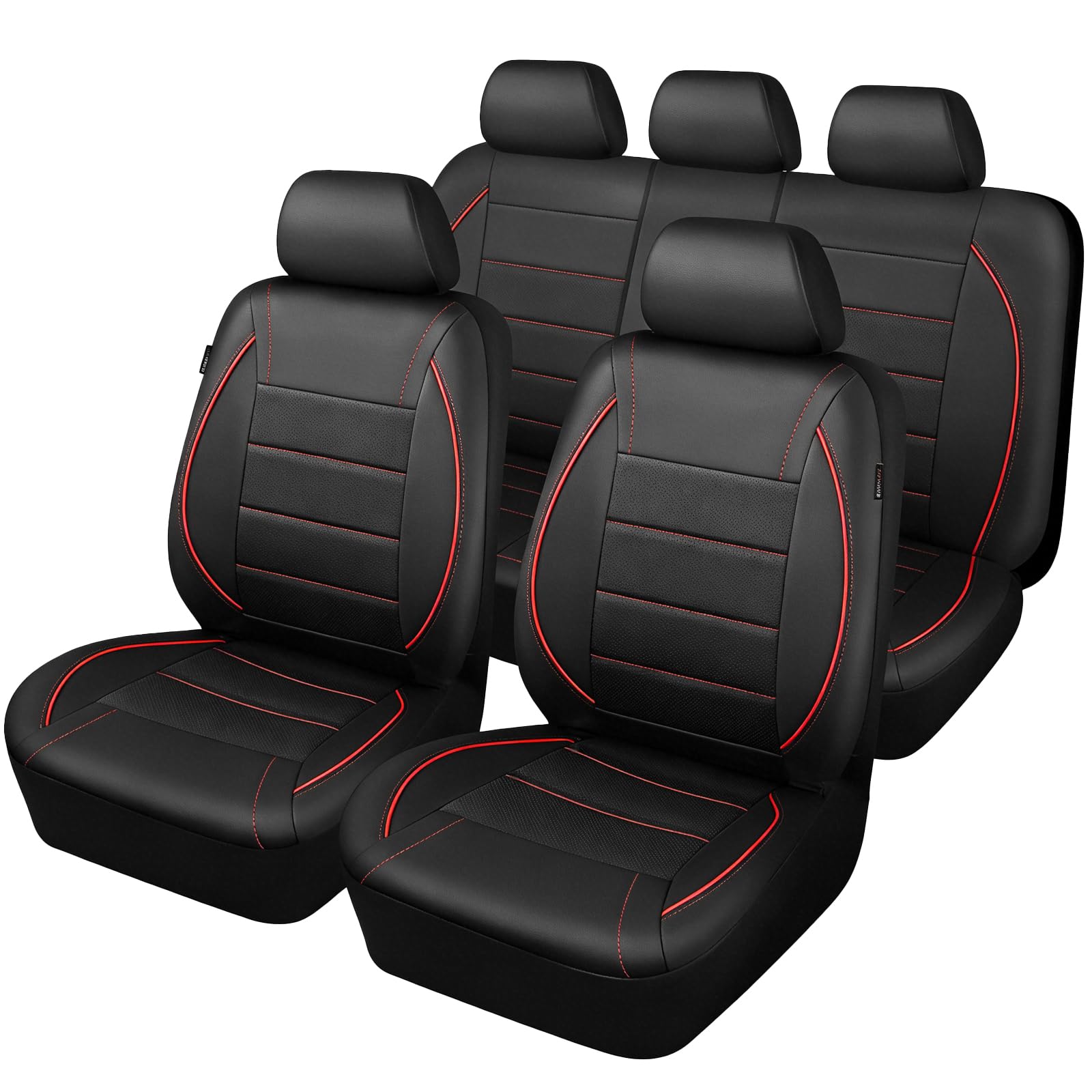 Set completo di 9 coprisedili per auto, in pelle, impermeabili, antiscivolo, protezione per sedili auto, compatibile con airbag, set completo universale da 5 posti, con schienale alto, per SUV