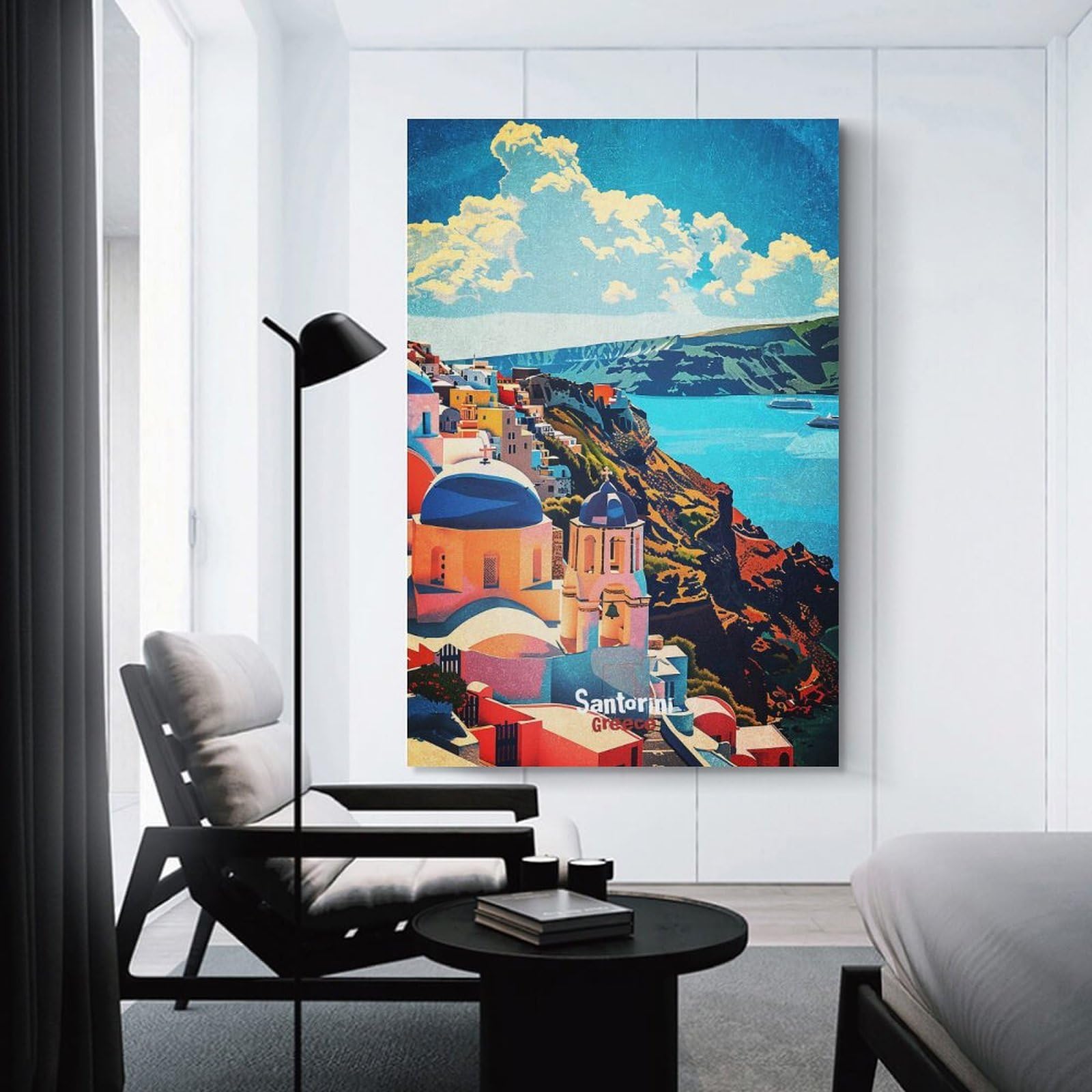 Junmoney Room Decor Wall Art Santorini Greece Vintage Travel, 20x30inch(50x75cm), for Wall Displays, Bedrooms Or Room Updates, An Easy Match for Collected Prints