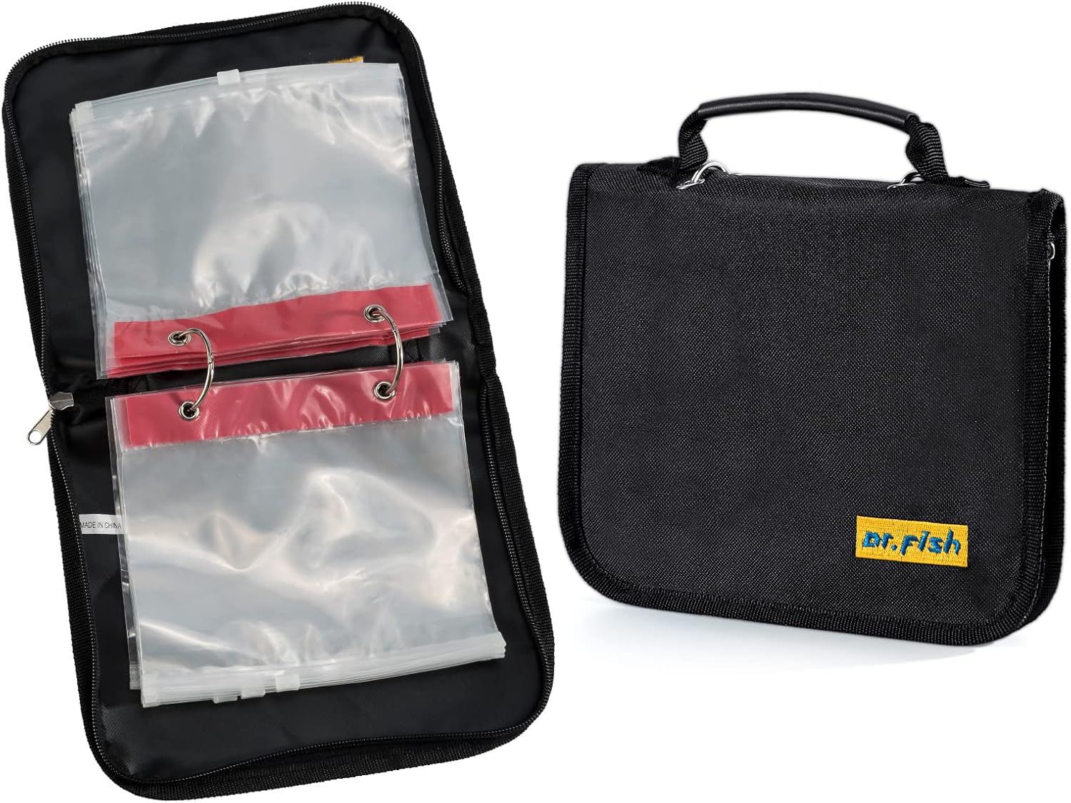 Dr.Fish Soft Bait Binder 10 Pieces PVC Bag Fishing Lure Storage Tackle Wallet Waterproof Heavy Duty Buckle Corrosion Resistant Zipper Worms Snell Hooks Sinkers Rig