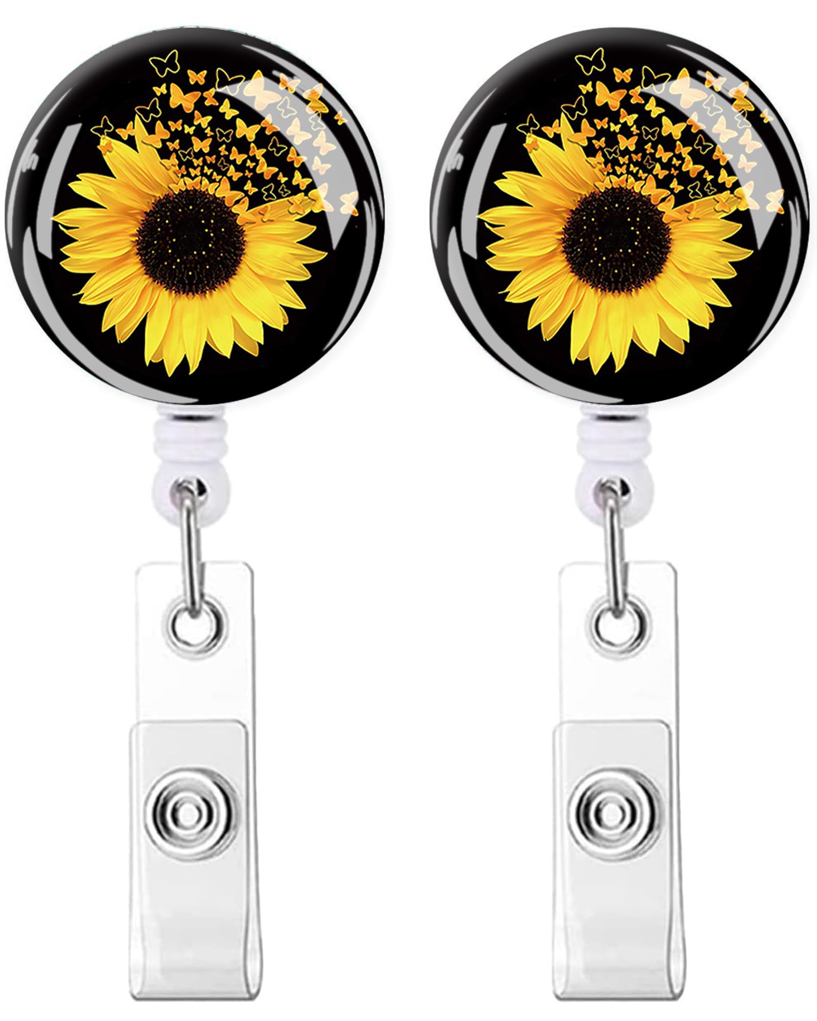 IAMRAVER 2 Pack Retractable Badge Holders Cute Badge Reel Badge Clip ID Card Holders for Student Office Worker Doctor Nurse Teacher(Sunflower
