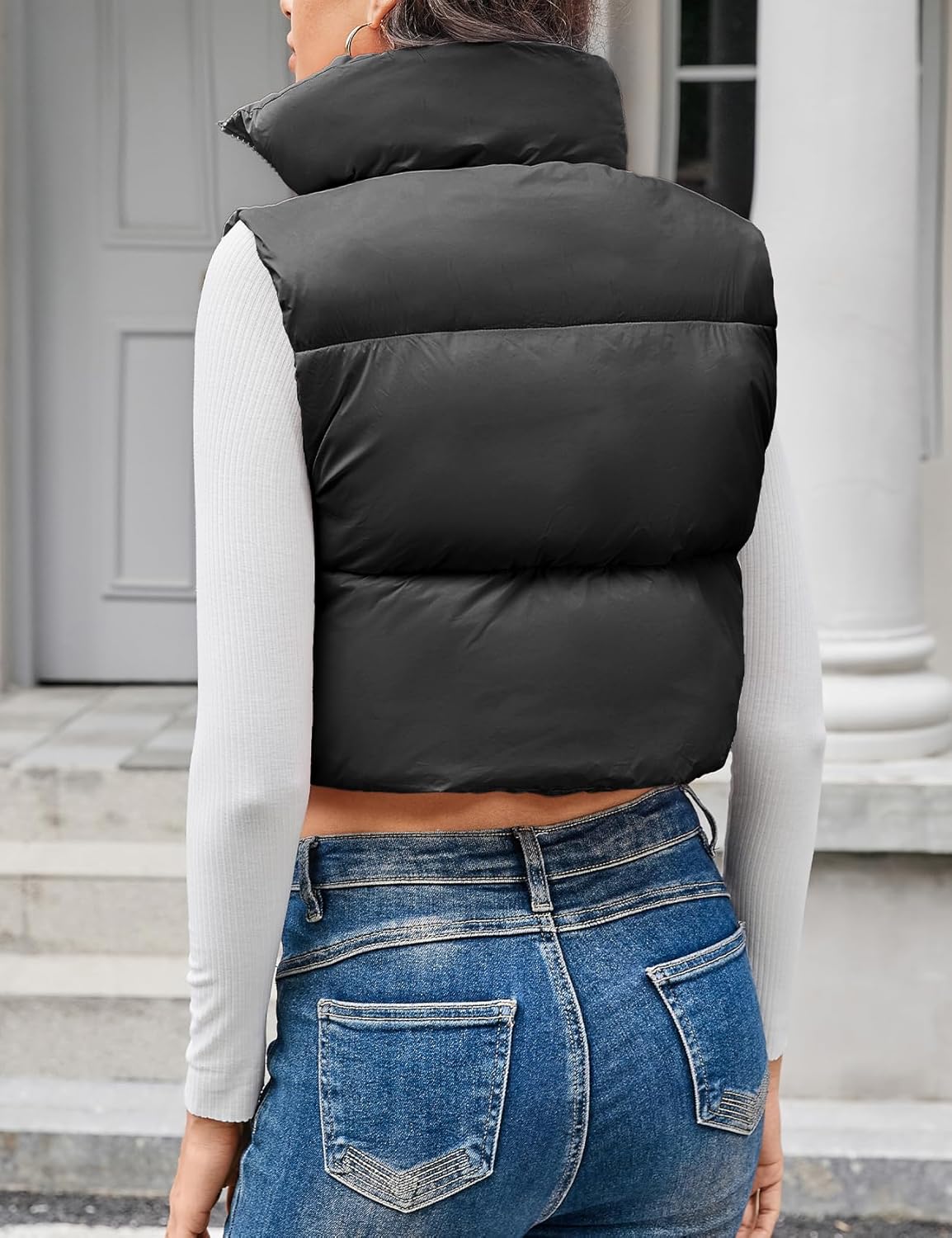 Kissonic Women's Cropped Puffer Vest Lightweight Fluffy Vest Sleeveless Warm Winter Outerwear - Image 4