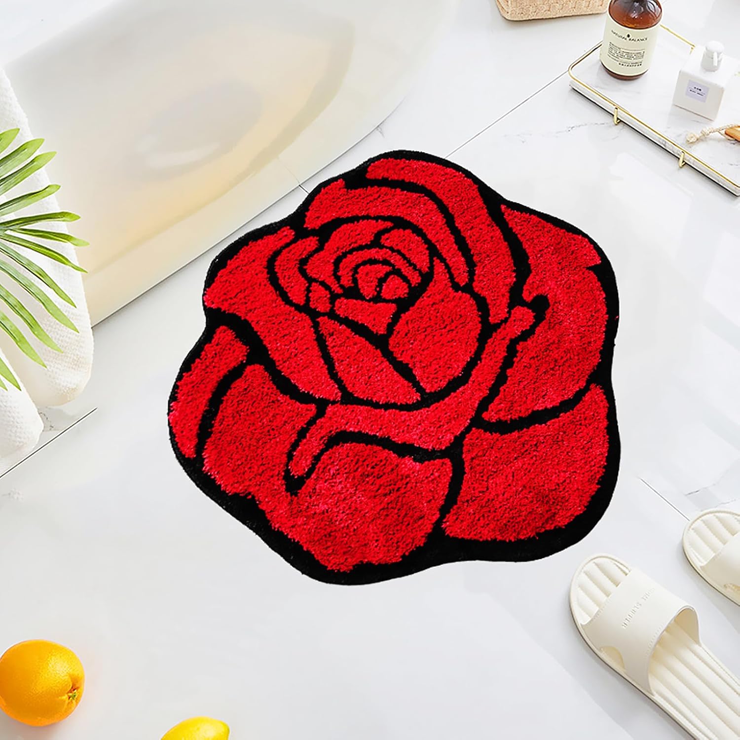 LEVINIS Red Rose Bath Rugs for Bathroom Non Slip Absorbent Bathtub Rug Bath Mat Shaggy Soft Floral Area