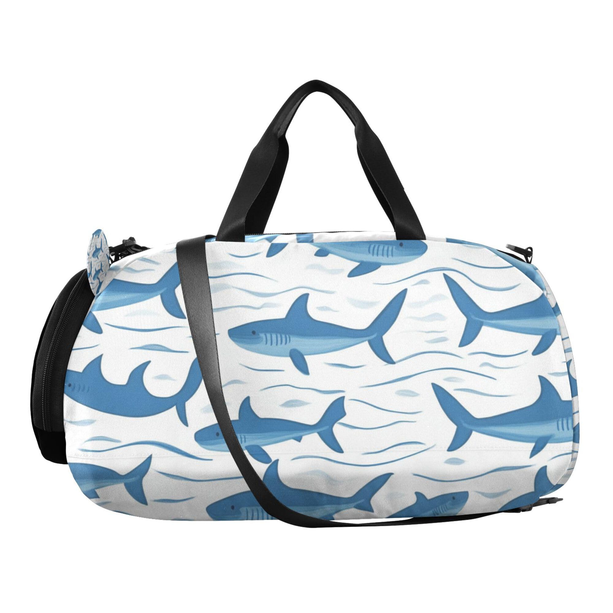 Glaphy Blue Sharks Pattern Duffle Bag for Toddler Boys Girls, Gym Sports Bag with Shoe Compartments, Kids Travel Overnight Weekender Shoulder Bag