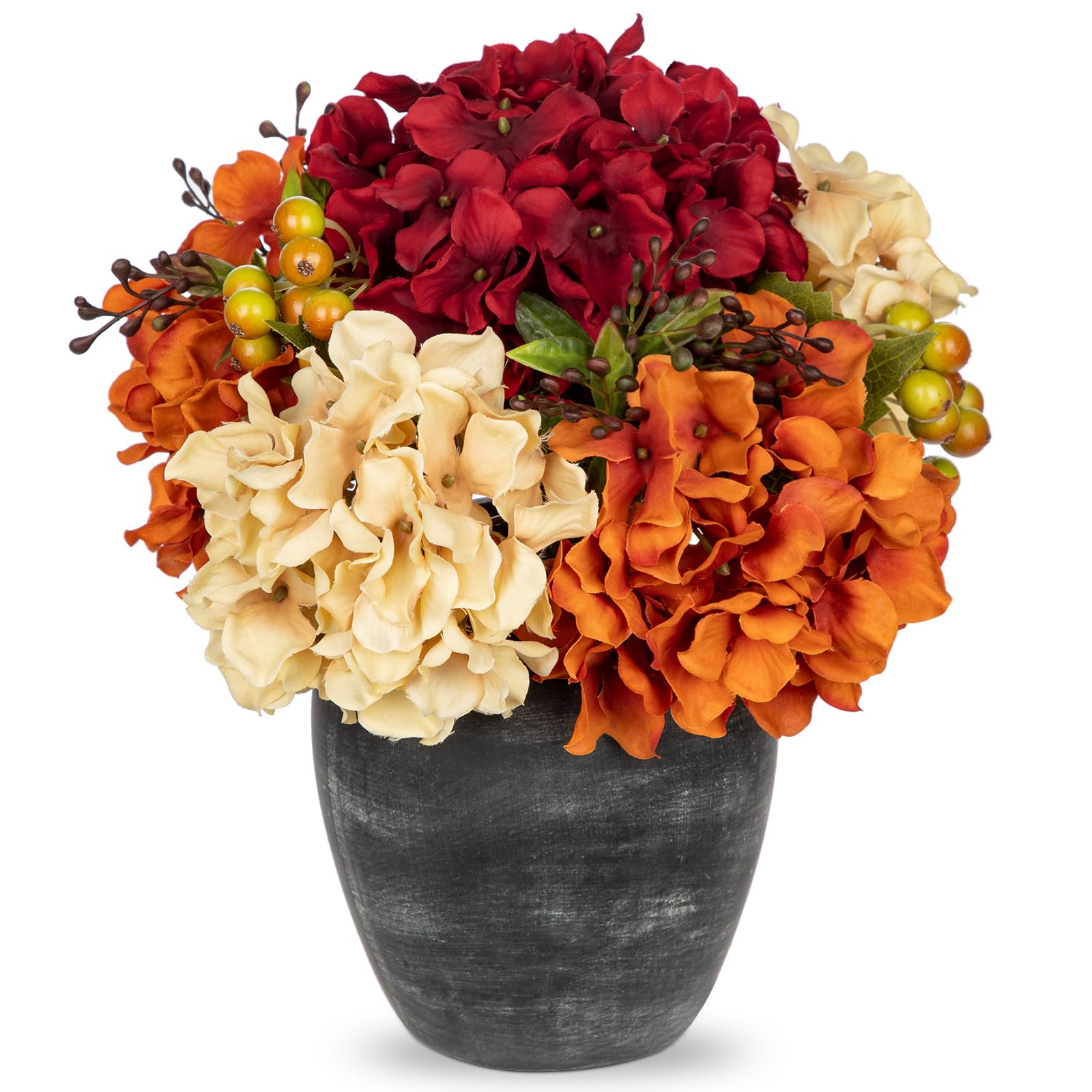 Oairse Decorazione autunnale ortensia artificiale in vaso in ceramica con bacche decorative autunnali, centrotavola per matrimonio autunnale, decorazione per la casa, decorazione del Ringraziamento