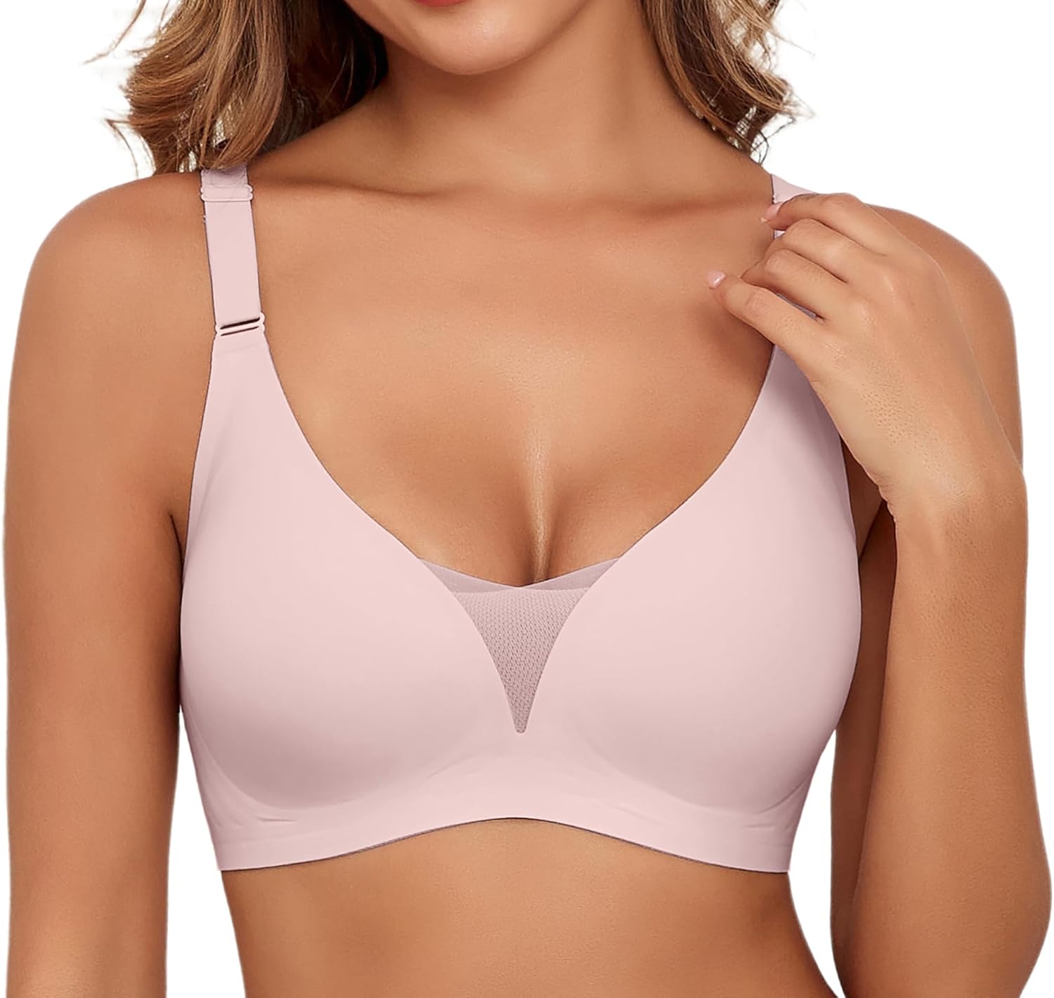 Xcutting Lace V Mesh Wireless Bras Push Up Bralette Seamless Plunge Bra Everyday Bras for Women No Underwire with Extender