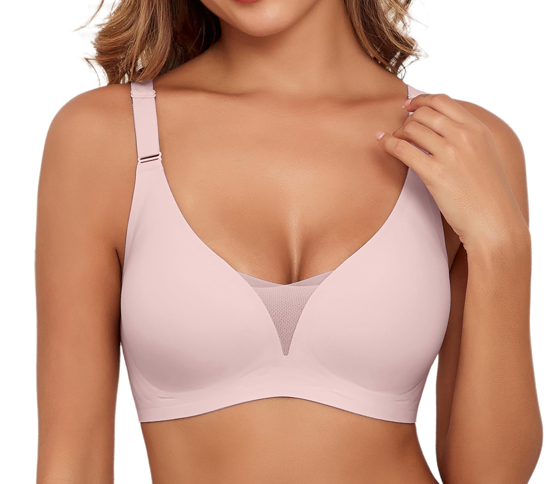 Xcutting Lace V Mesh Wireless Bras Push Up Bralette Seamless Plunge Bra Everyday Bras for Women No Underwire with Extender