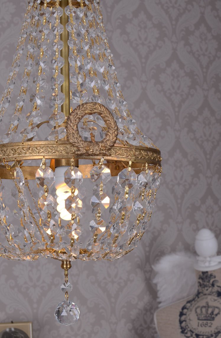 Kkc007 Kryształowy Żyrandol Sufitowy - Antyczny, Mosiężny, 46 cm, W Stylu Vintage, Do Korytarza
