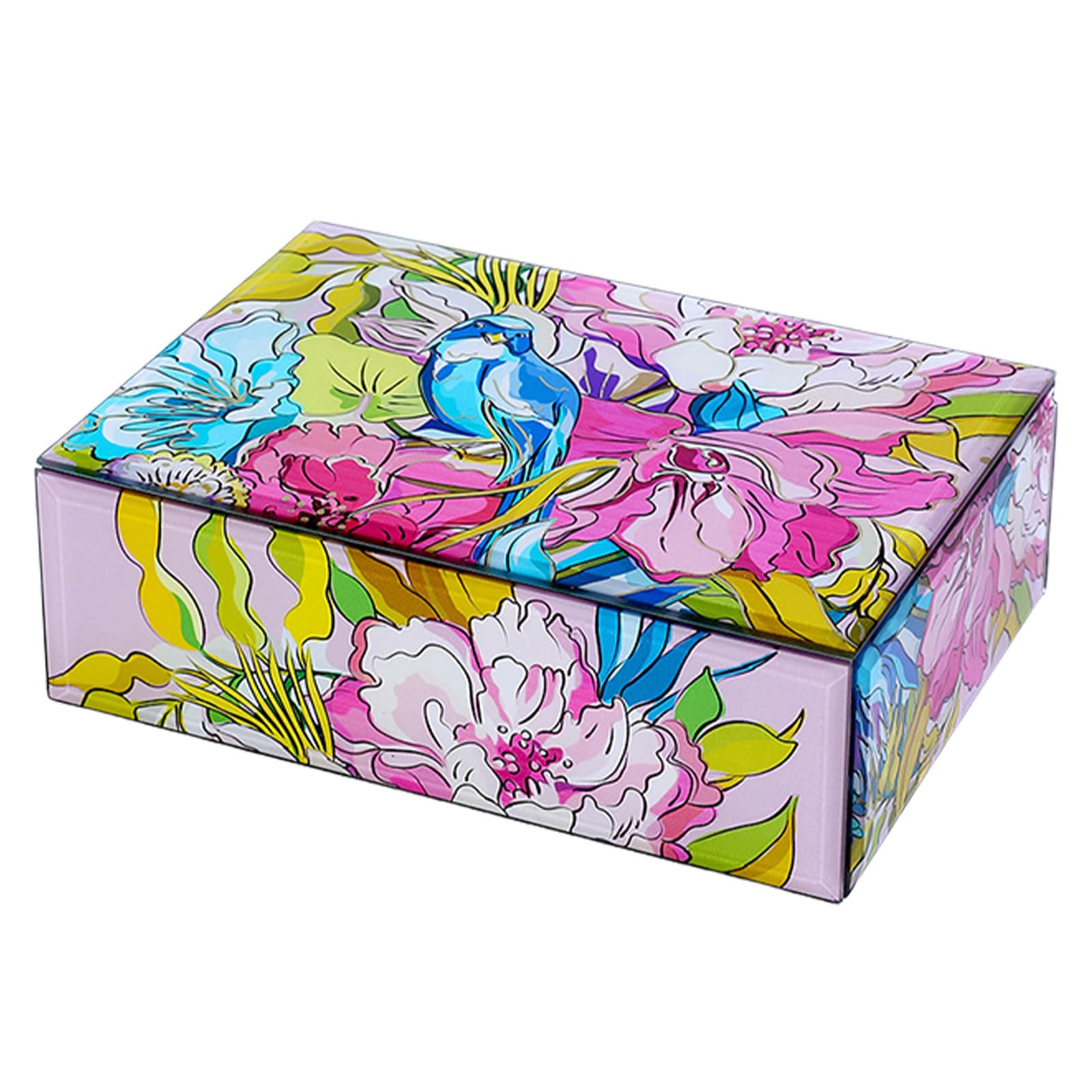 RAFGALDEX Compact Glass Jewelry Holder Sophisticated Jewelry Box with Paintings Travel Friendly Organizers Container