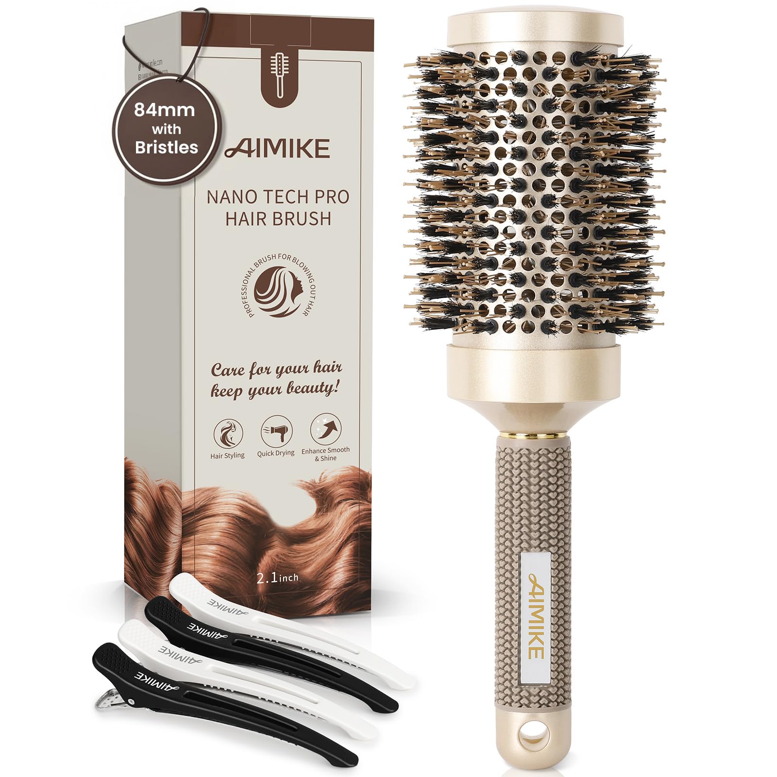 AIMIKE Round Brush for Blow Drying, Large Round Hair Brush Nano Thermal Ceramic & Ionic Tech, for Blow Drying & Styling, Curling and Shine - (84mm,Barrel 53mm)Global Recycled StandardGlobal Recycled StandardGlobal Recycled Standard
