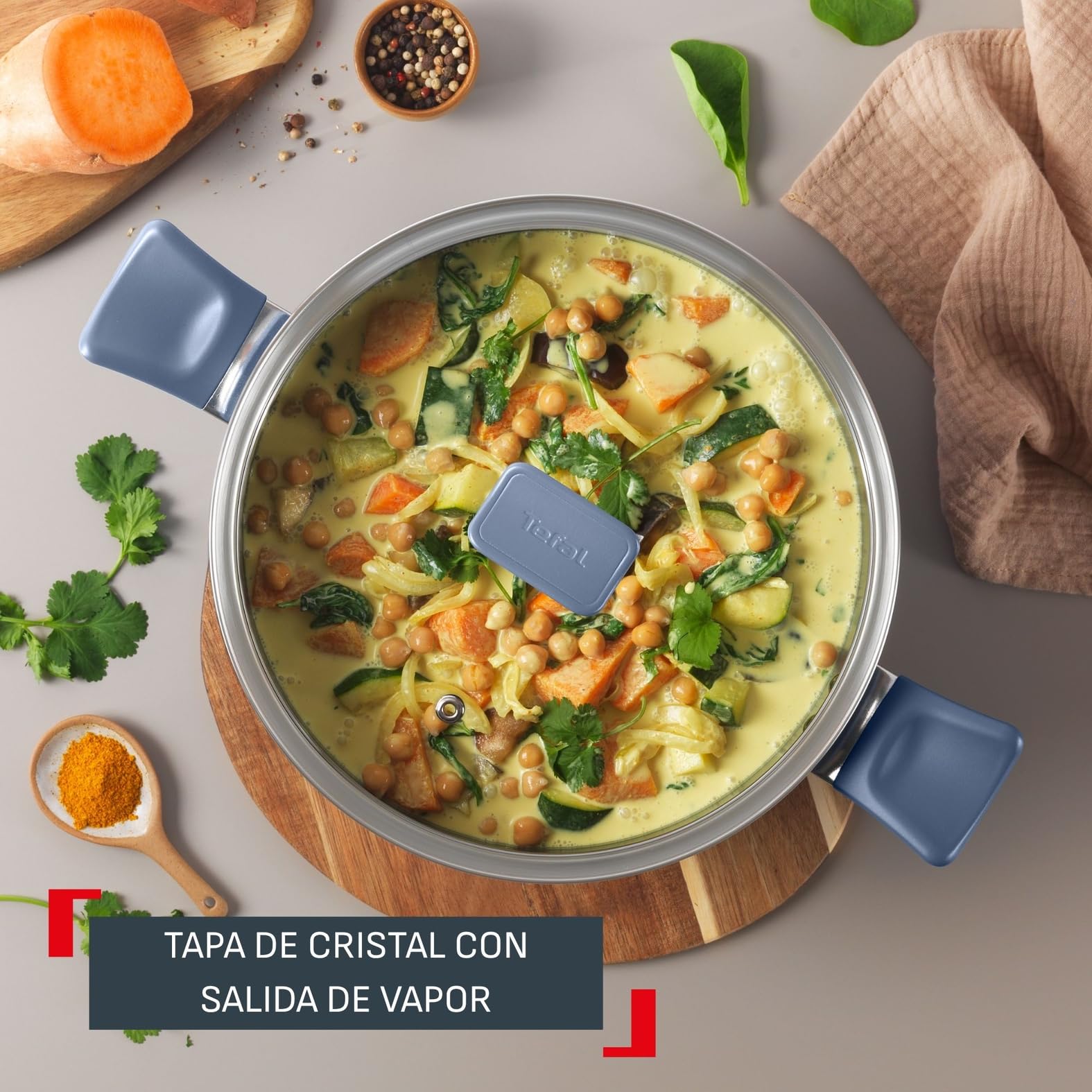 Tefal Cera Color On - Juego de 3 sartenes de 20/24/28 cm + Cazo con tapa de 16 cm + Olla con tapa de 24 cm, Revestimiento cerámico antiadherente de aluminio, 100% reciclado, Thermo-Signal