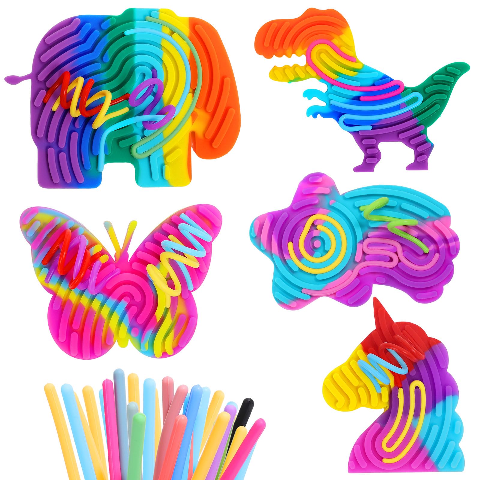 MoKo Sensory Activity Board, Double-Sided Silicone Sensory Activity Board with 55 Strings, Fidget Toys for Kids 3+ & Adults Calming, Stress, Anxiety, Autism & ADHD, 5 Pack