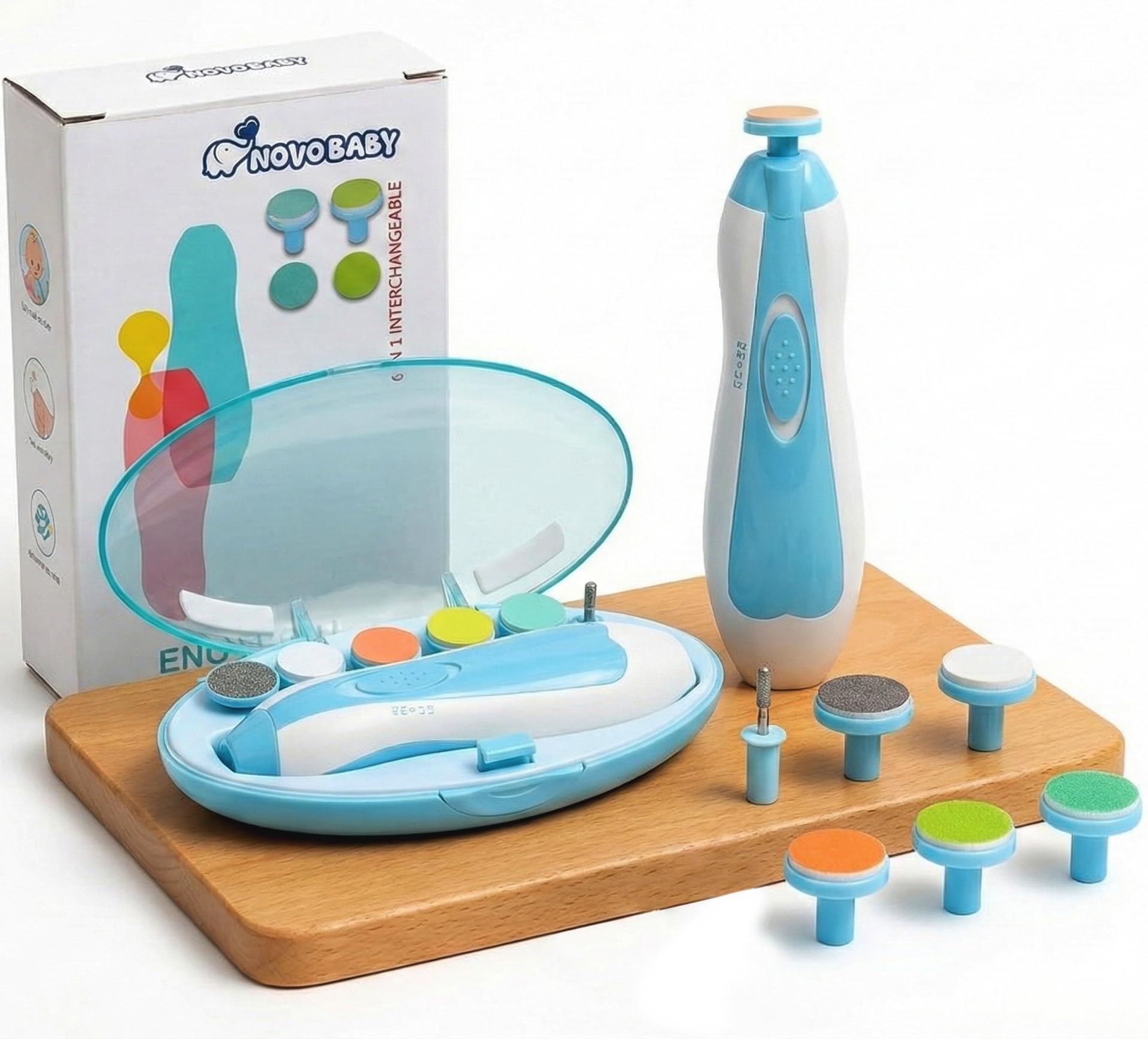 Novo Baby Electric Nail Cutter New Born 0-6 Months with LED Light | Infant Nail File | Toddler Nail Clipper | Kids Nail Trimmer | Newborn Baby Products | Safe Grooming Kit with 6 Filer Heads (Multi)