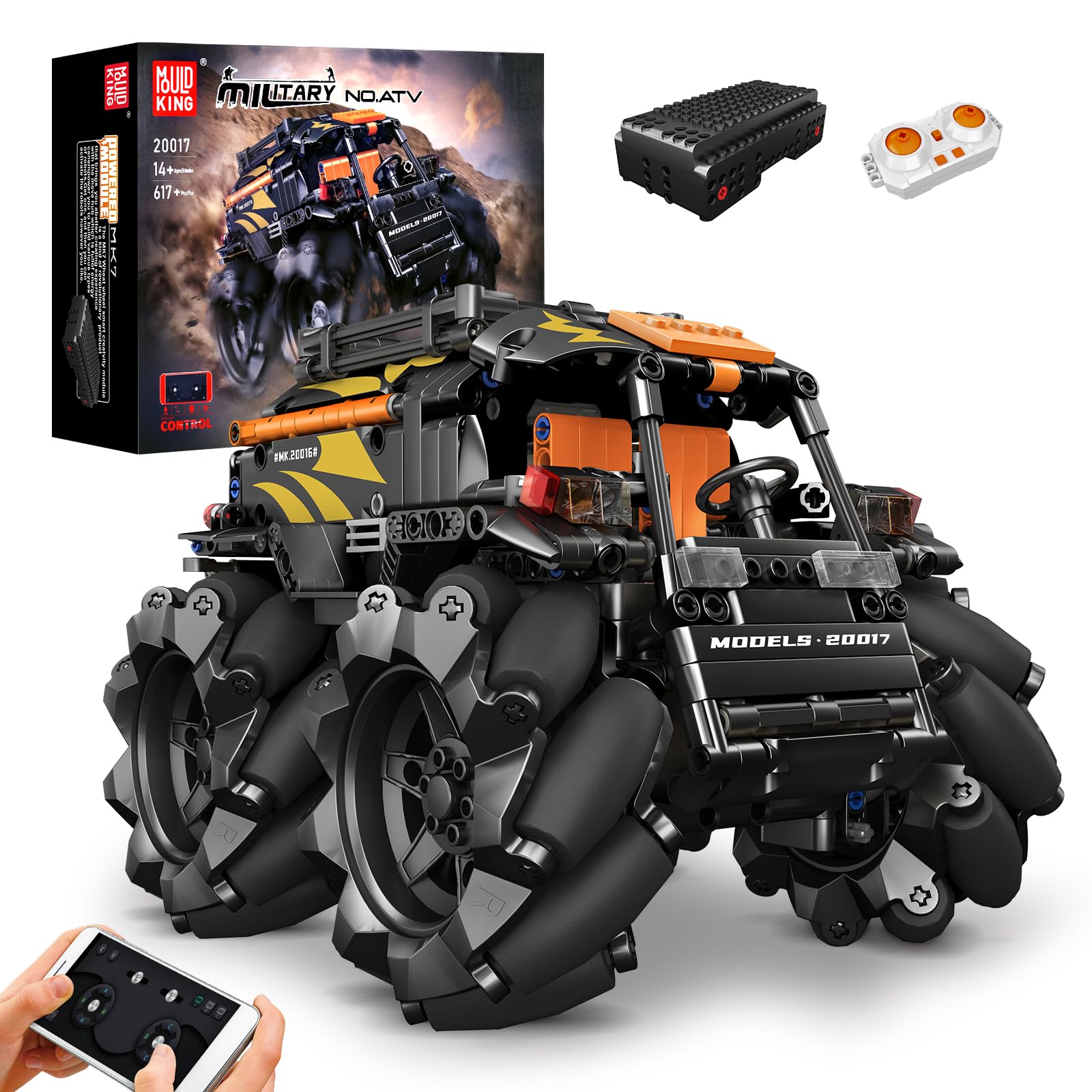 Mould King 20017 Technology Off-Road Vehicle Model, 617 Pieces Remote Controlled All Terrain Vehicle Building Blocks for Adults and Children, with Remote Control and App Dual Control