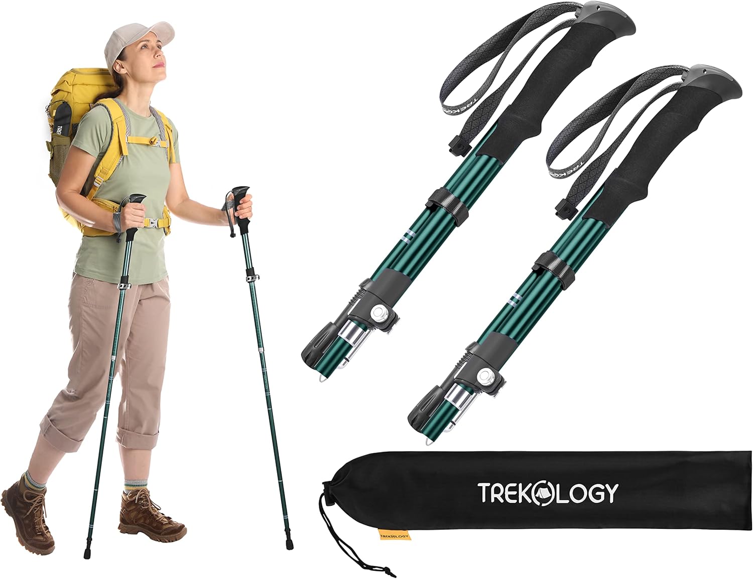 TREKOLOGY Trekking Poles, Hiking Poles Collapsible Lightweight, Walking