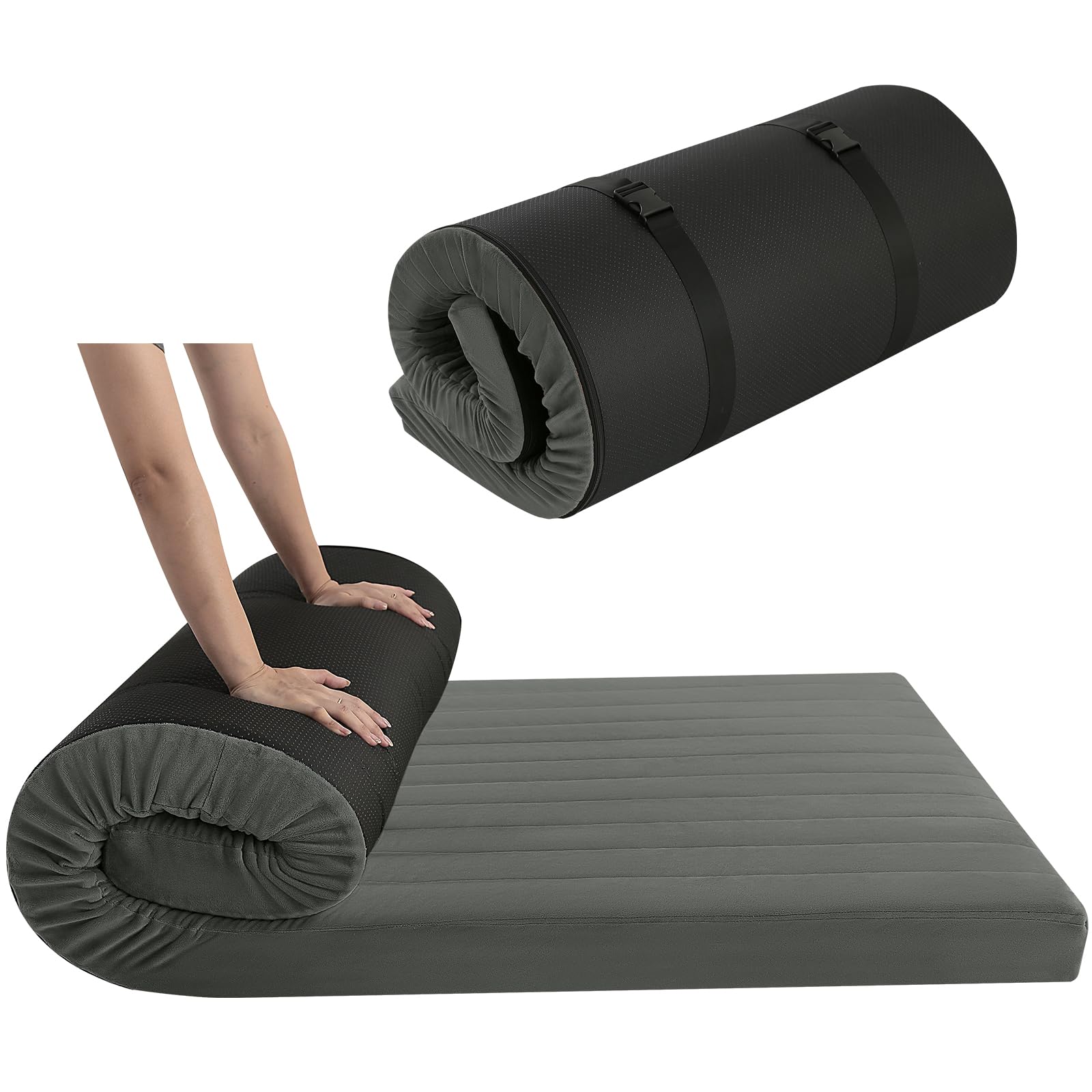 MeMoreCool Roll Up Floor Mattress Double 190x135cm, Dark Gary