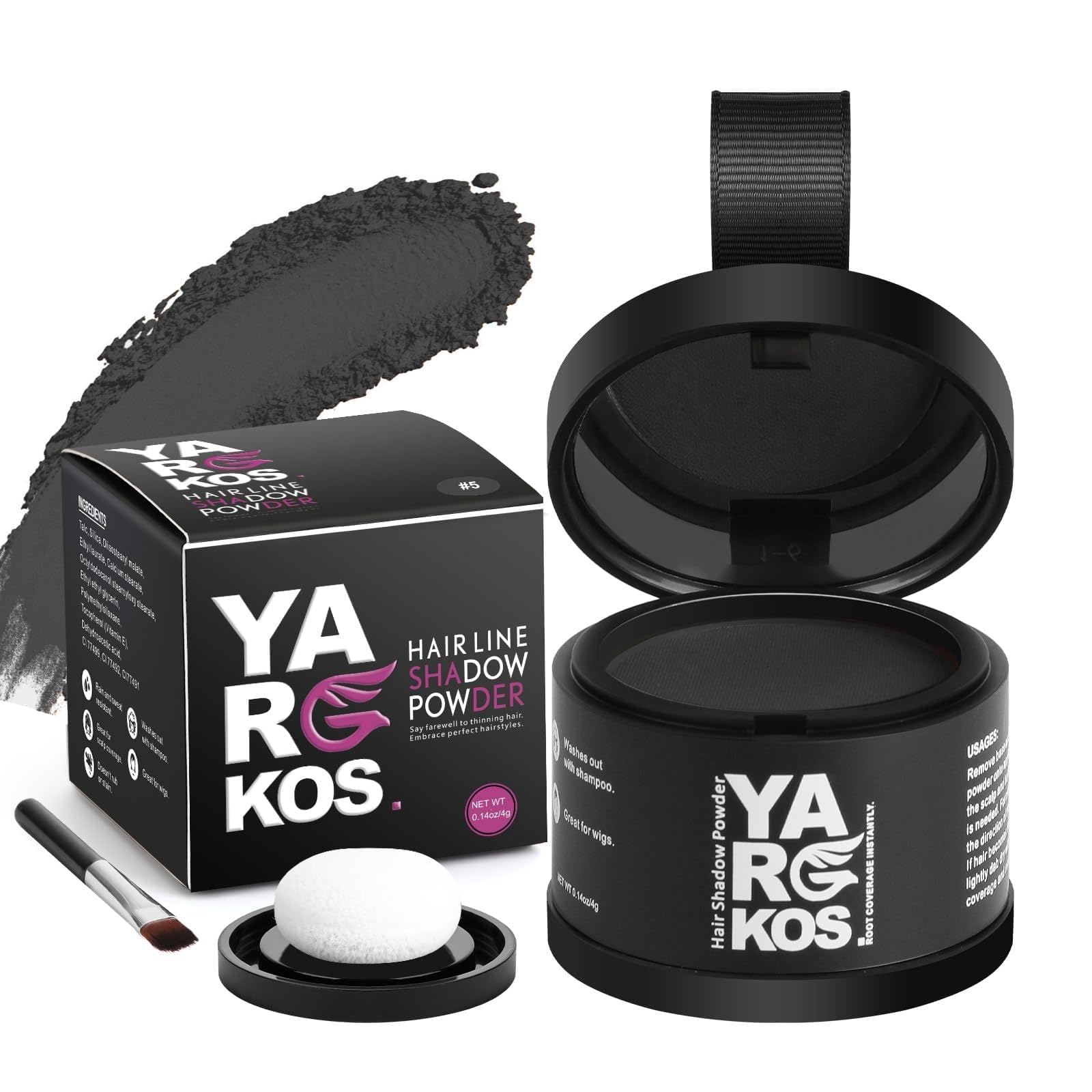 Yargkos Hairline Shadow Powder, Black, Root Touch Up Powder for Instantly Gray Hair Cover Up, Women Color Root Coverage for Thinning Grey, Mens Roots