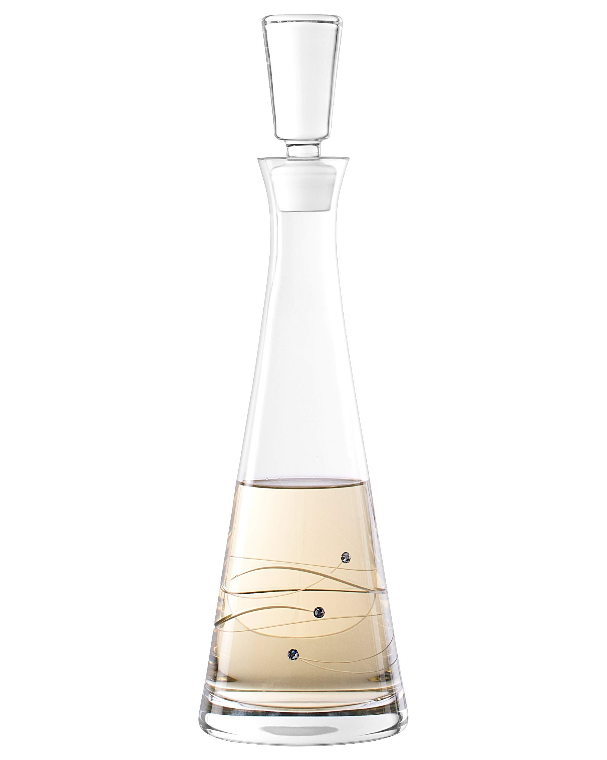Barski - Cristal hecho a mano - Brillante - Decantador de vino alto - Decorado con auténticos diamantes Swarovski - Caja de regalo - 33 oz - Hecho en Europa