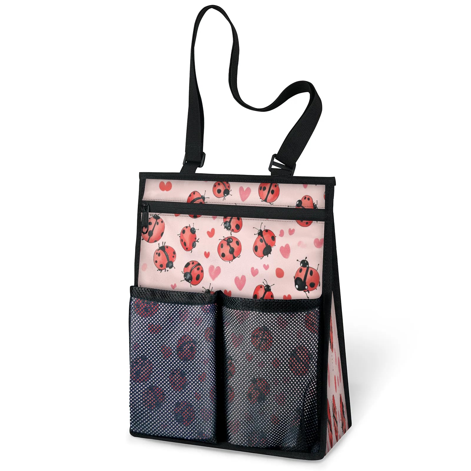 Ourtheme Cute Ladybugs Hearts Portable Shower Bag for Travel Gym Camp Beach Tote Shower Caddy Bags Hanging Toiletry