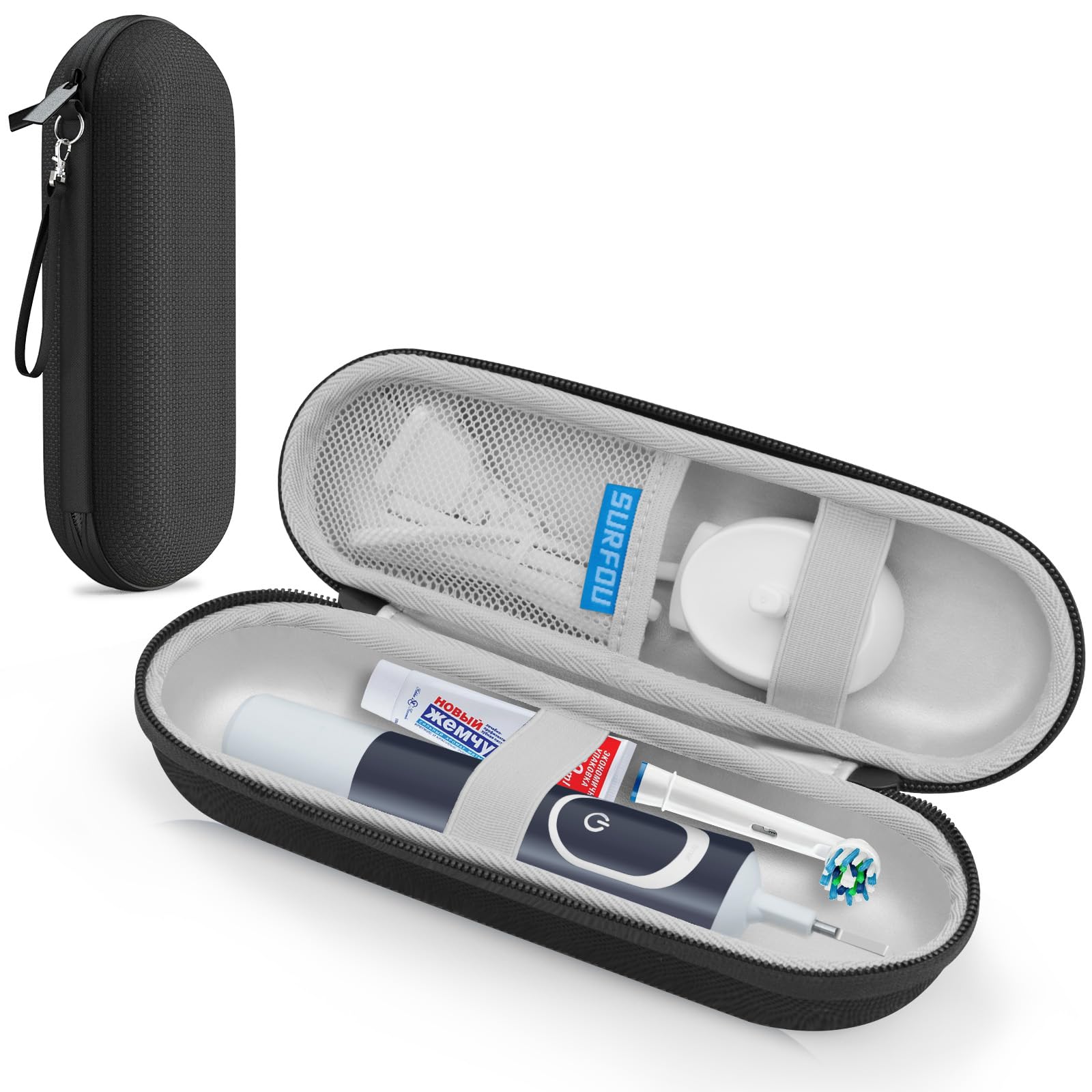 SURFOU Elektryczne etui na szczoteczki do zębów Oral B/Oral-B Pro/Phlips Sonicare, przenośna twarda obudowa, torba podróżna, Travel Essentials, etui podróżne z akcesoriami, czarne, czarny, Classic