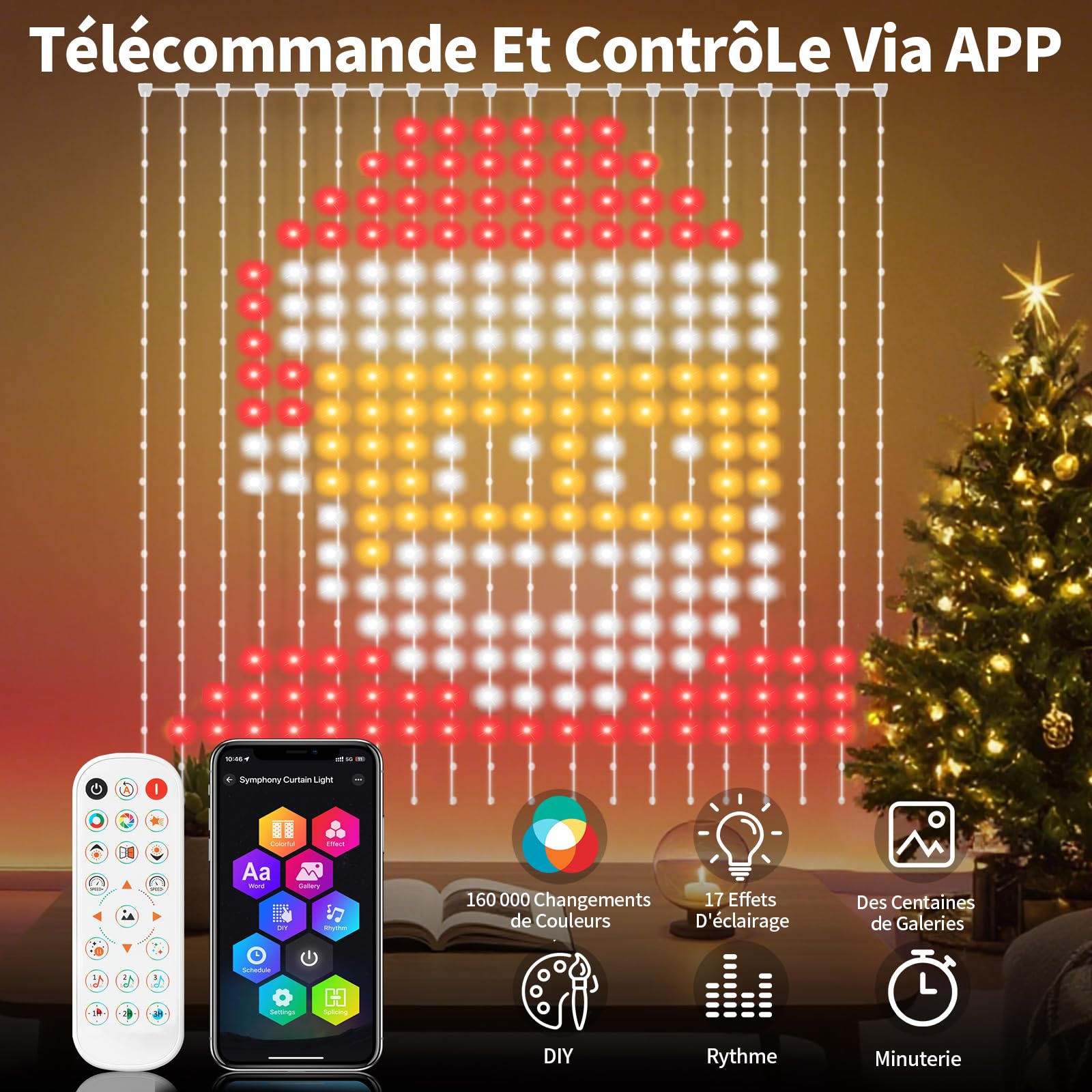YOOHBERRYS Rideau Lumineux, Rideau LED Intelligent Avec Télécommande, App, Prise, UBS 400LEDs Guirlande Lumineuse, 2 X 2M DIY Rideau Guirlande Lumineuse Pour Fête NoëL Intérieure Extérieure (IP65)