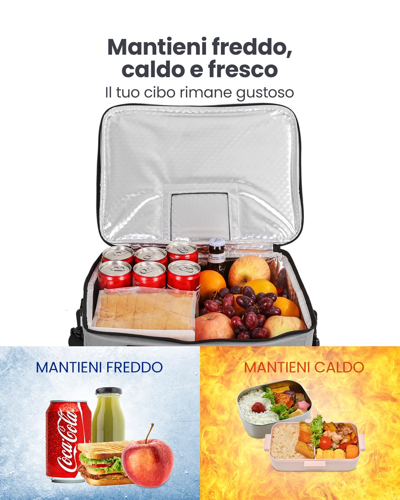 Kollea Borsa termica da 30 litri, borsa termica per il pranzo, mantiene caldo e freddo, a prova di perdite, con cinghie per il trasporto, tasche multiple, ideale per viaggi, campeggio, picnic,