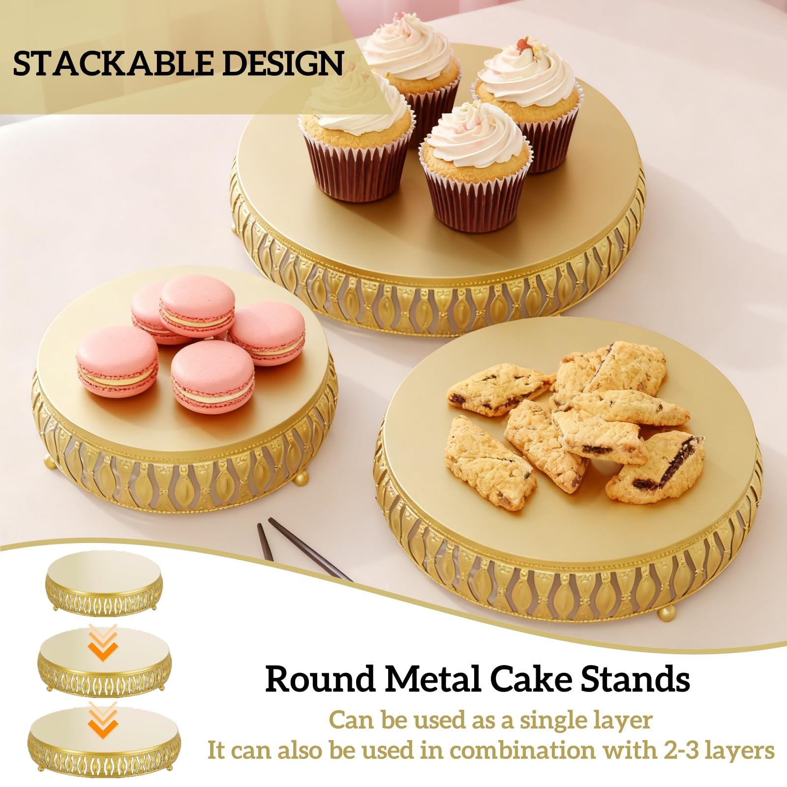 Hedue 3-Piece Cake Stand Set, Round Etal Cake Stands, Dessert Cupcake Pastry Candy Display - View #7