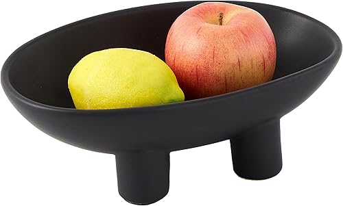 Denique Frutero de cerámica para encimera de cocina, cuenco decorativo de 3 patas de 10 pulgadas para decoración de mesa, plato de frutas de