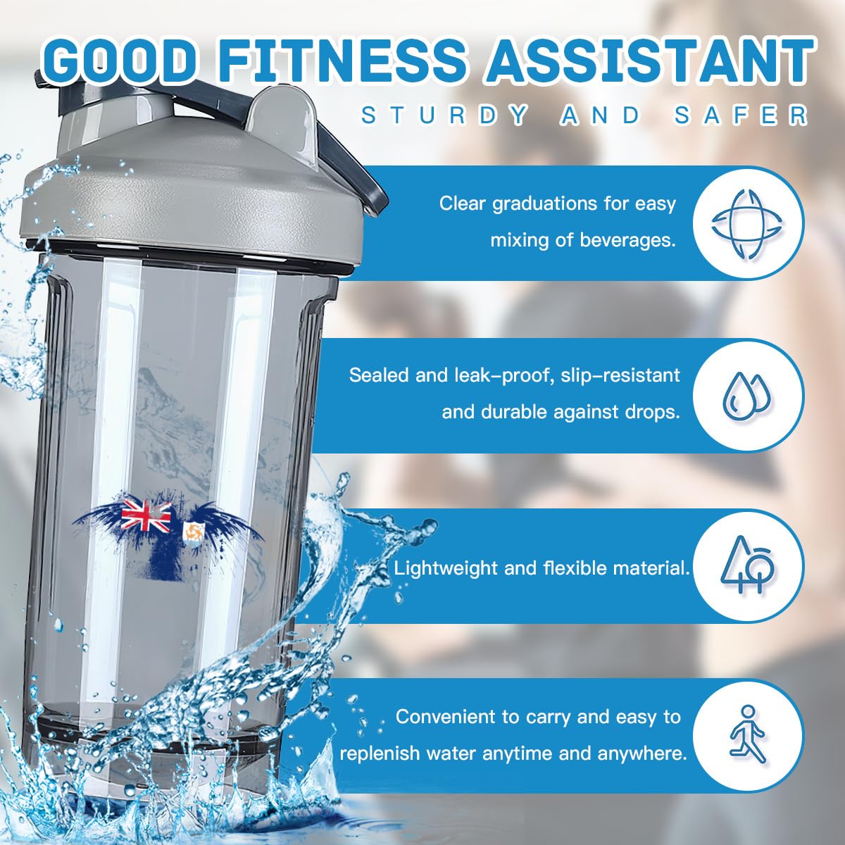 Anguilla Anguillan Flag 18 Ounce Shaker Bottle Drink Mixer Leak-proof Pre Workout Protein Shakes Meal Replacement Shakes Bottles 500ML/18 Oz Gray