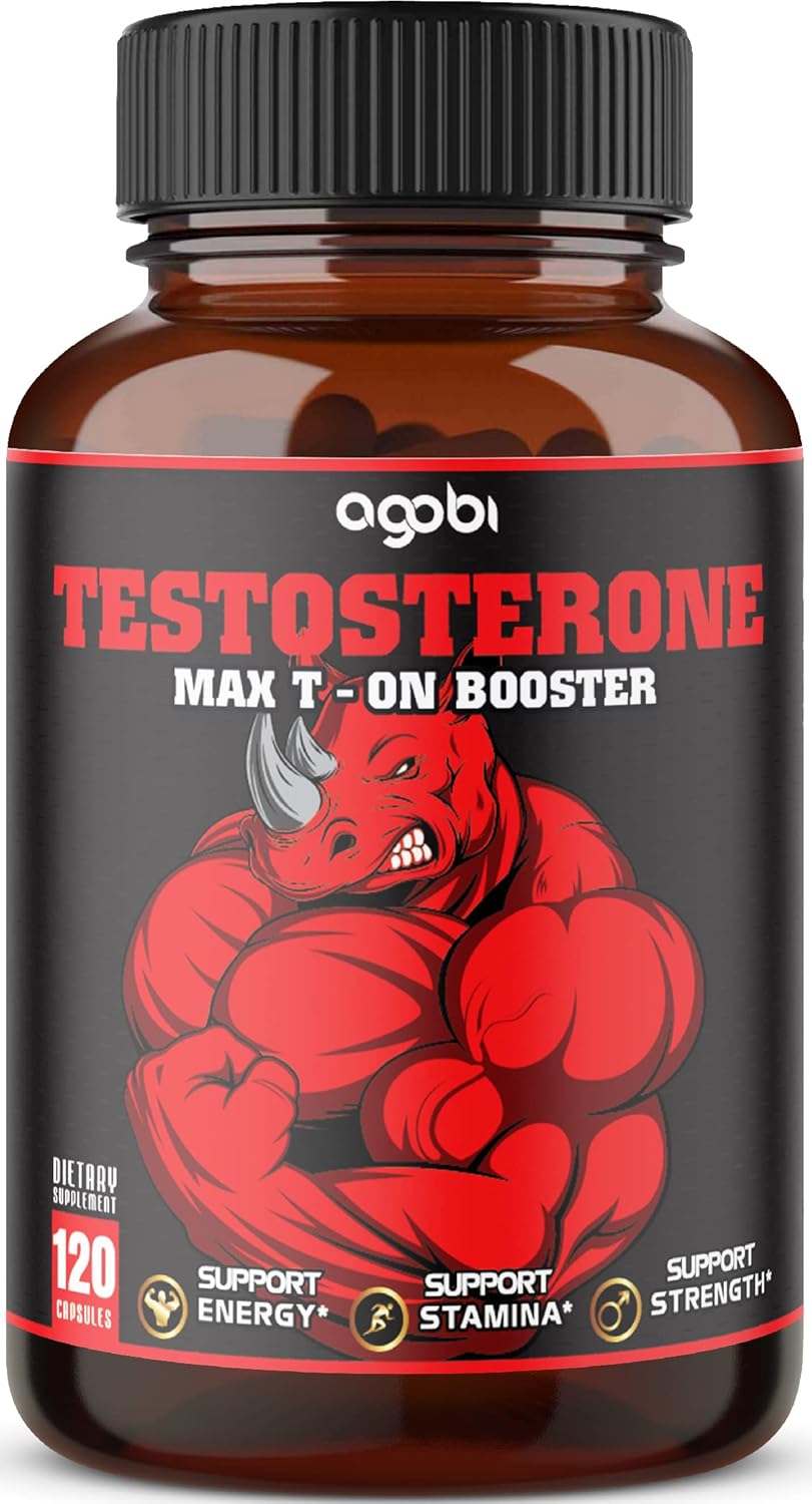 11in1 Agobi MaxT-On Testosterone Booster for Men, High Potency 14000mg Equivalent - Endurance, Drive, and Strength Support 120 Vegan Capsules for 2 Months : Health & Household