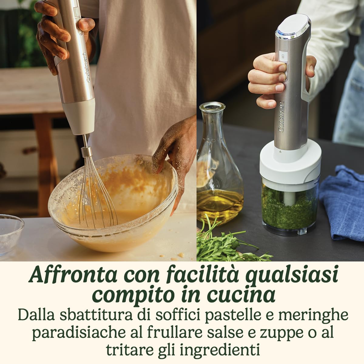 CUISINART RHB100E Mixer a immersione Cordless in acciaio, Caraffa senza BPA, Frusta, Mini tritatutto da 250ml, Batteria agli ioni di litio, caricabatterie USB, accessori lavabili in lavastoviglie