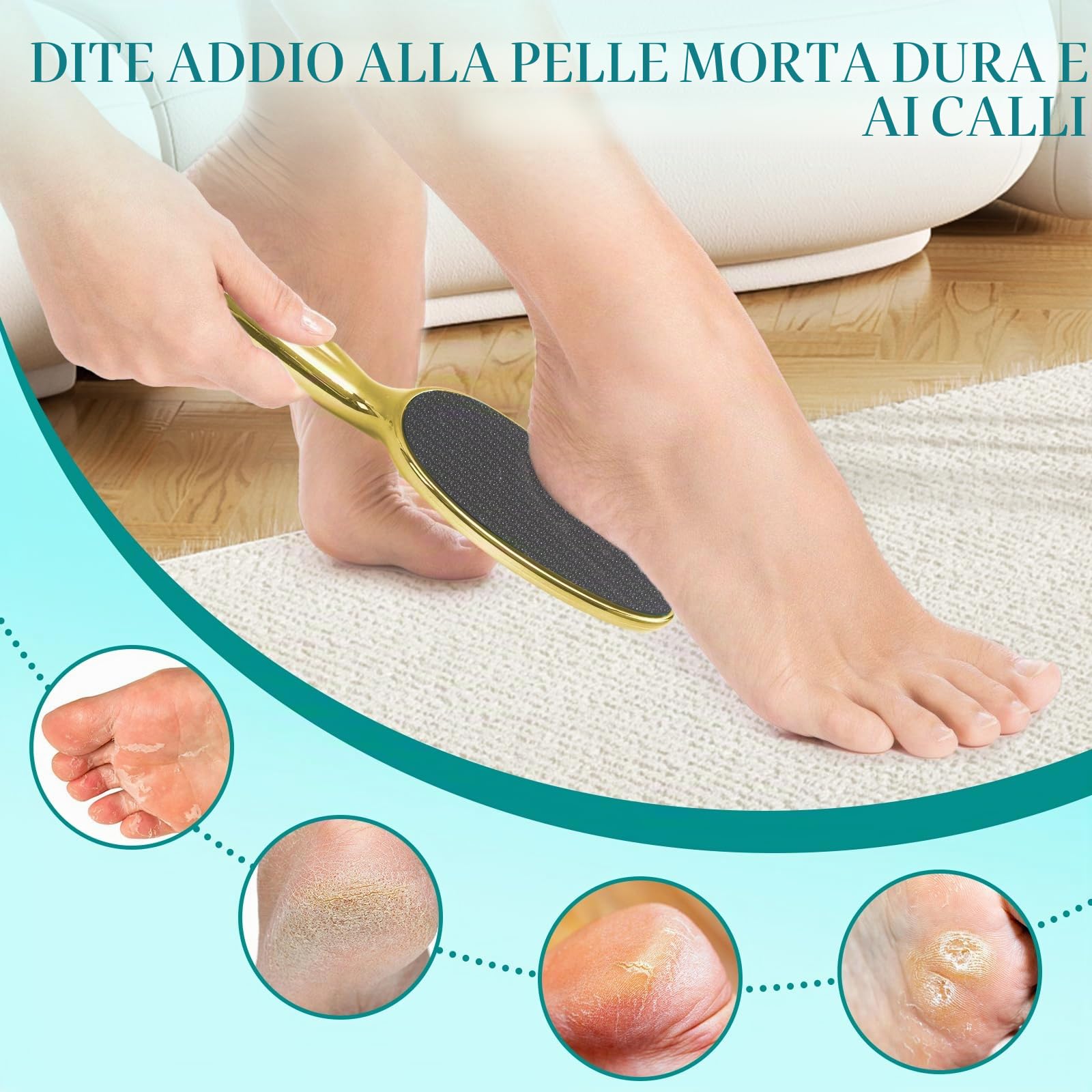 Lima per piedi in nano vetro, delicata ed estremamente efficace per la rimozione di calli, pelle dura e morta, ideale per la cura dei piedi in un centro benessere domestico (Oro)