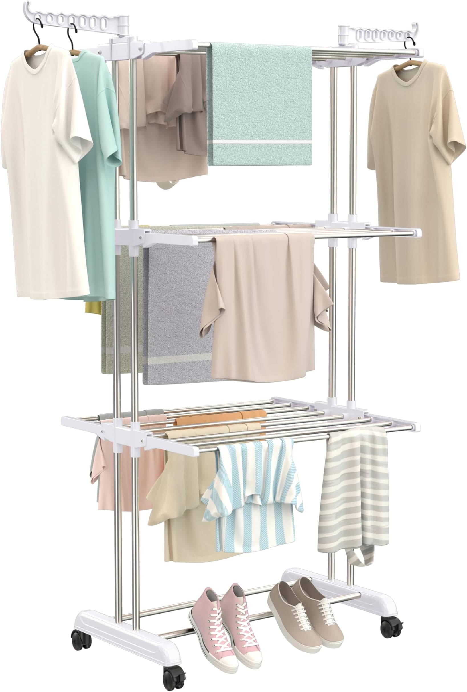 Premium Heavy Duty Stainless Steel Foldable Cloth Drying Stand/Clothes Dryer - 3 Tier White - SY-CS21