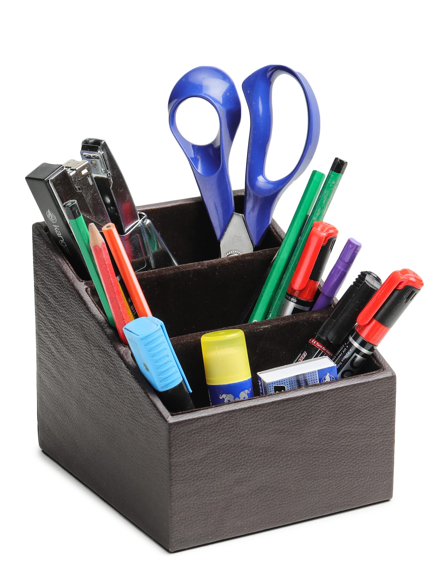 Organizer da scrivania in pelle sintetica, 3 scomparti, per ufficio, tavolo da studio, cosmetici, penne, matite, telecomando, strumenti cosmetici e articoli da ufficio (marrone)