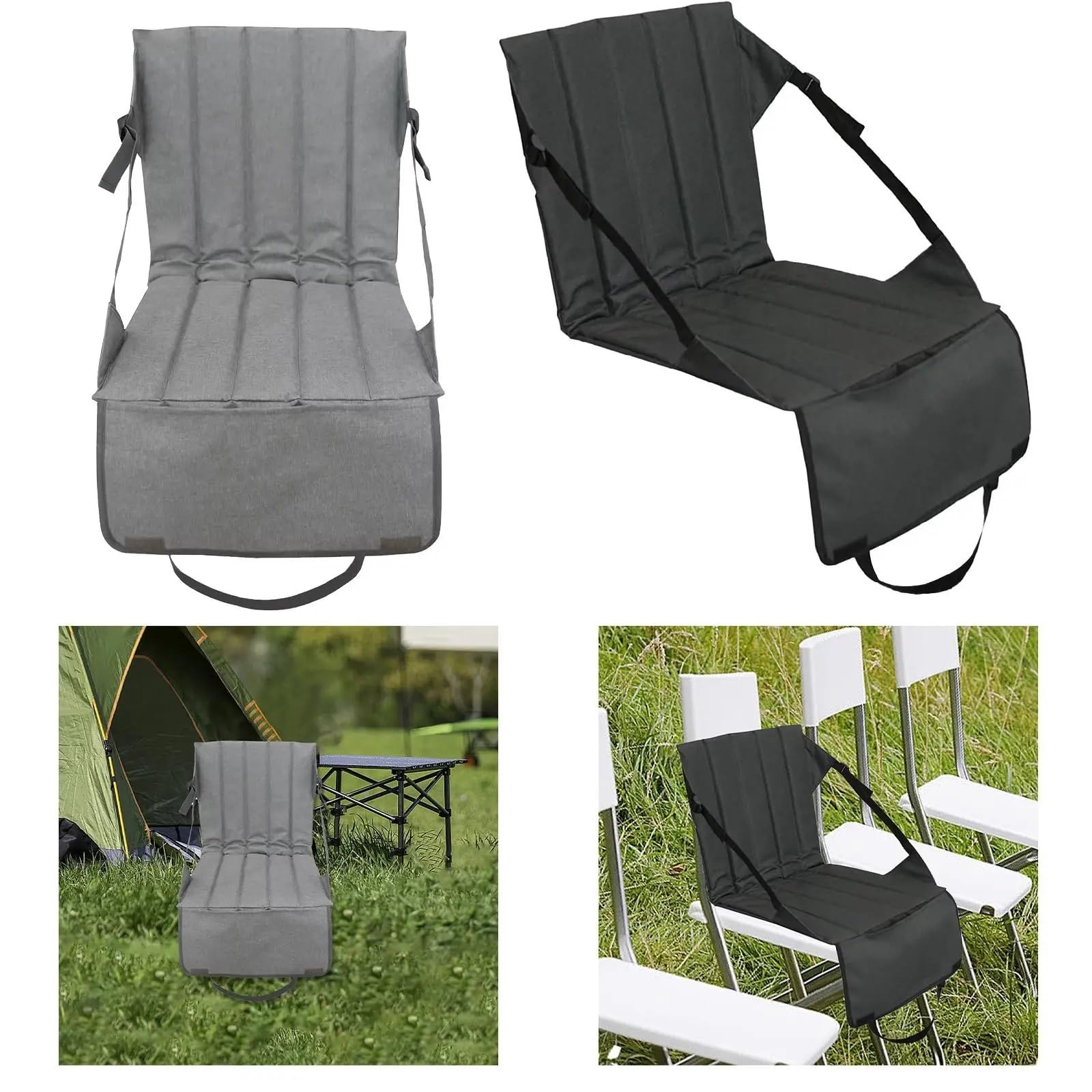 Sedia Pieghevole Campeggio Sedia da pesca pieghevole con sedile tascabile supporto for la schiena eventi sportivi Campeggio Spiaggia Viaggi Concerti all'aperto(Black)