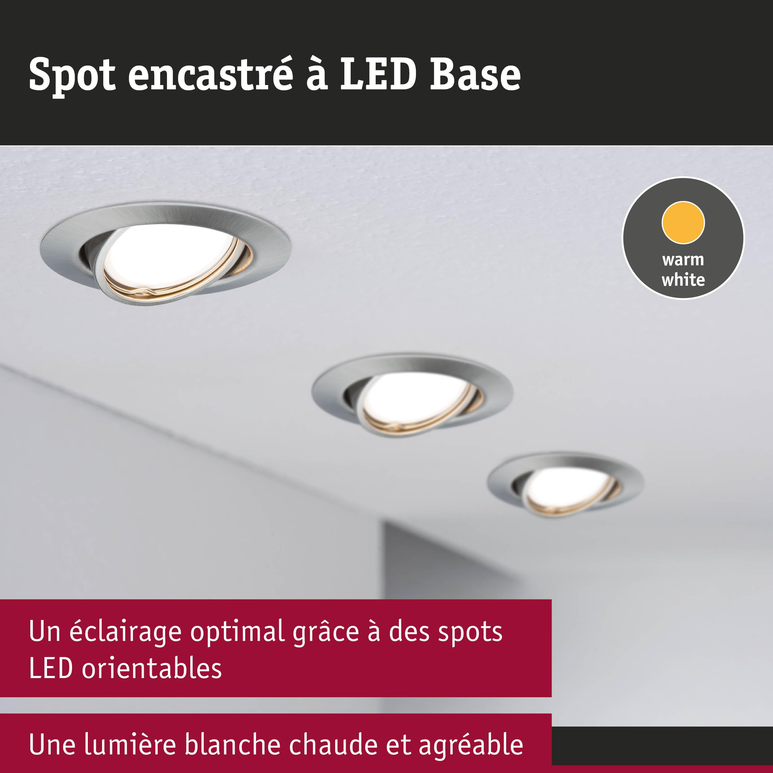 Paulmann 93421 Spot encastré LED Base rond incl. 3x5W projecteurs encastrés Acier brossé spot métal lampe encastrée 3000 K