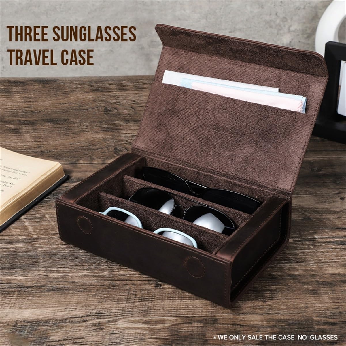 Étui à Lunettes en Cuir Vintage, 3 emplacements, Fermeture magnétique, Poche Chiffon Nettoyage, Portable Homme Femme