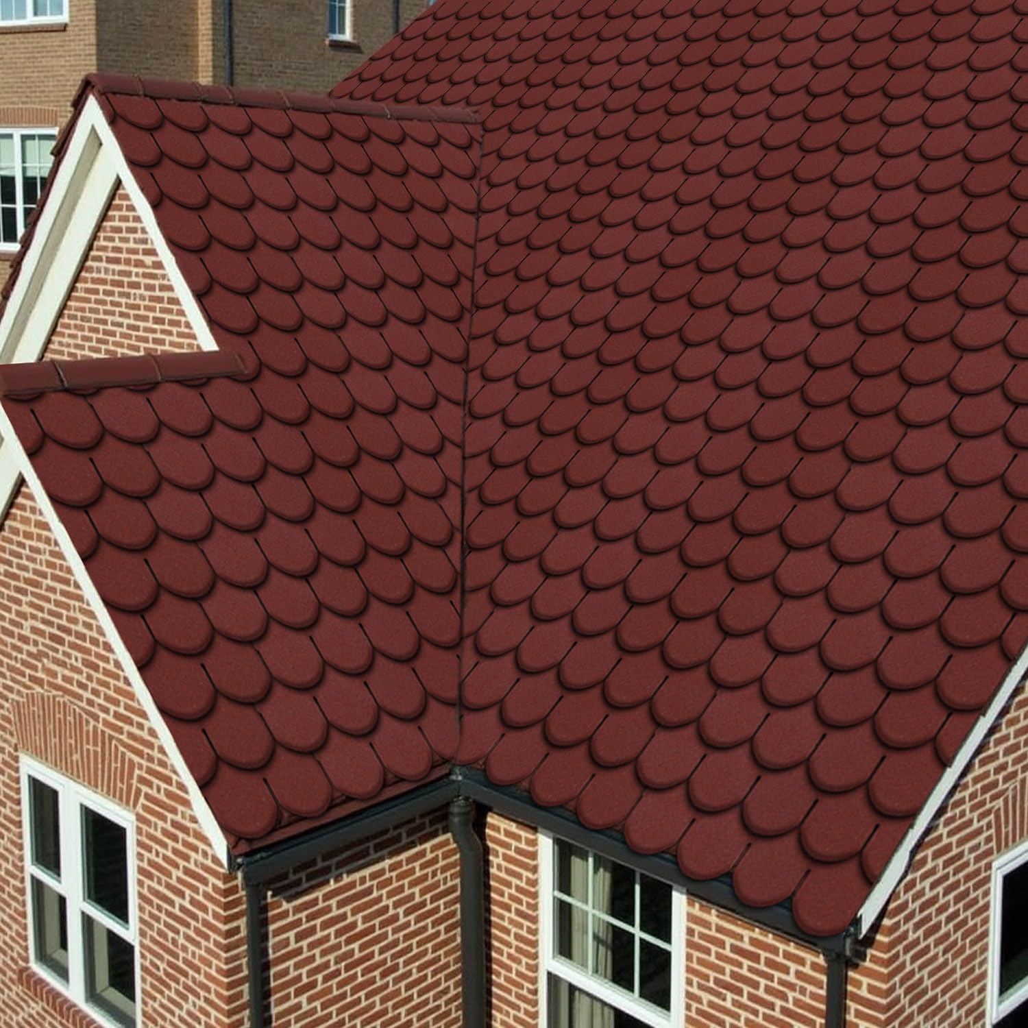 Bitumen Dachschindeln, 3 m², 21 Stück Dachschindeln für Gartenhaus und Carport, Bitumen (Rot, Fischschuppenmuster)