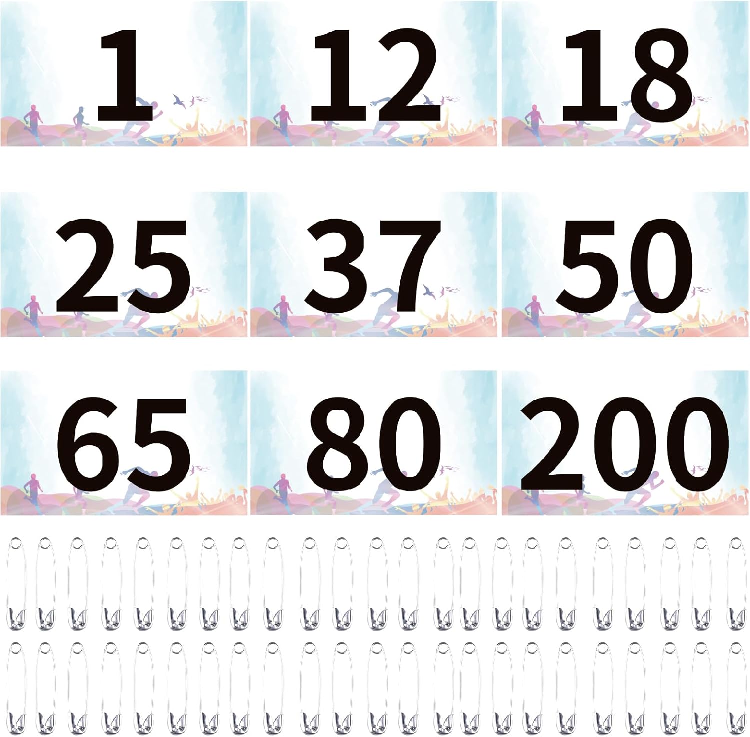 JEELAD Race Bibs 4" x 7" Running Bids Racing Numbers with Safety Pins Tyvek Tearproof Waterproof Number Cards 1-200 for Marathon Runners Sports Races Competition Events