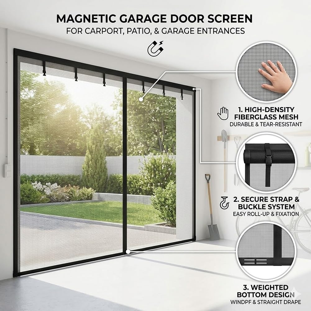 Mosquitera Puerta Magnética Para Garaje, 2.6x2.4 4.6x2.70m Cortina Mosquiteras Magnética Para Puerta Manos Libres Pantalla De Puerta Malla De Fibra De Vidrio Fácil De Instalar(Gris,280x240cm)