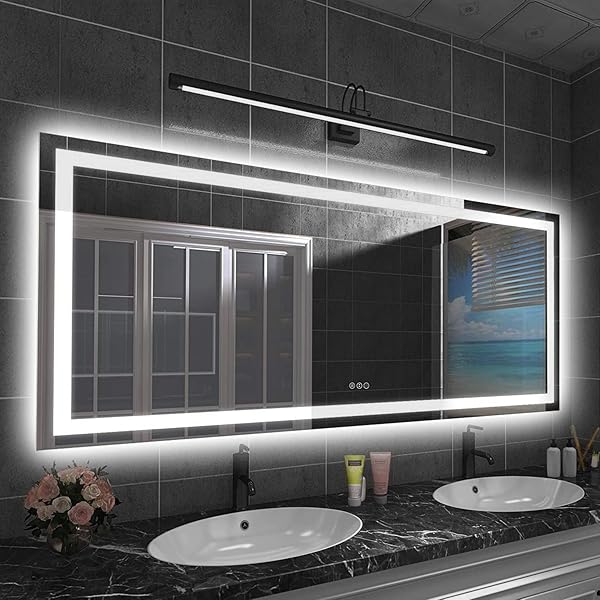 Amorho LED Bathroom Mirror, 72" X32" Mirror with Front and Backlight, Large Dimmable Wall Mirrors with Anti-Fog, Shatter-Proof, Memory, 3 Colors, ETL Listed