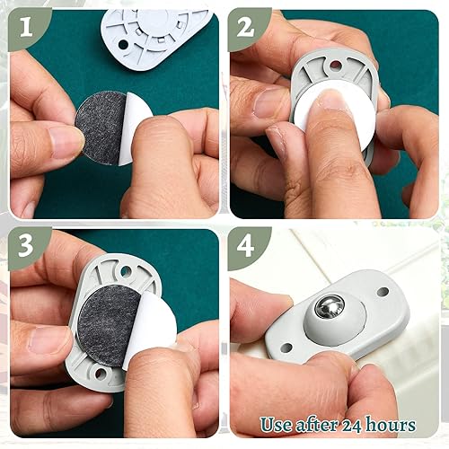 Miniatura 6 de Honoson 24 ruedas giratorias autoadhesivas de acero inoxidable, rueda universal de rotación de 360 grados para almacenamiento inferior (gris con 1