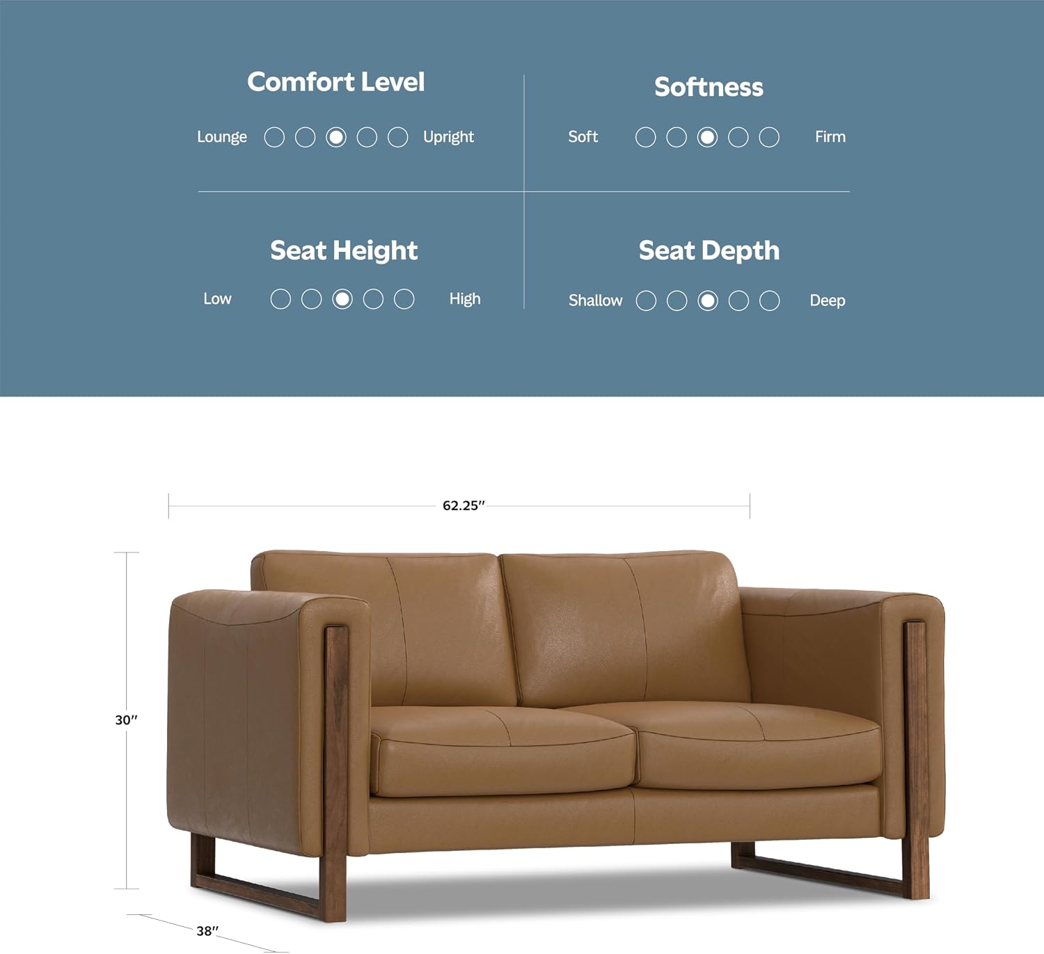 SIMPLIHOME Richard 63-inch Loveseat in Genuine Butternut Brown Leather, Solid Wood Frame, Modern Living Room Couch with Removable Cushions