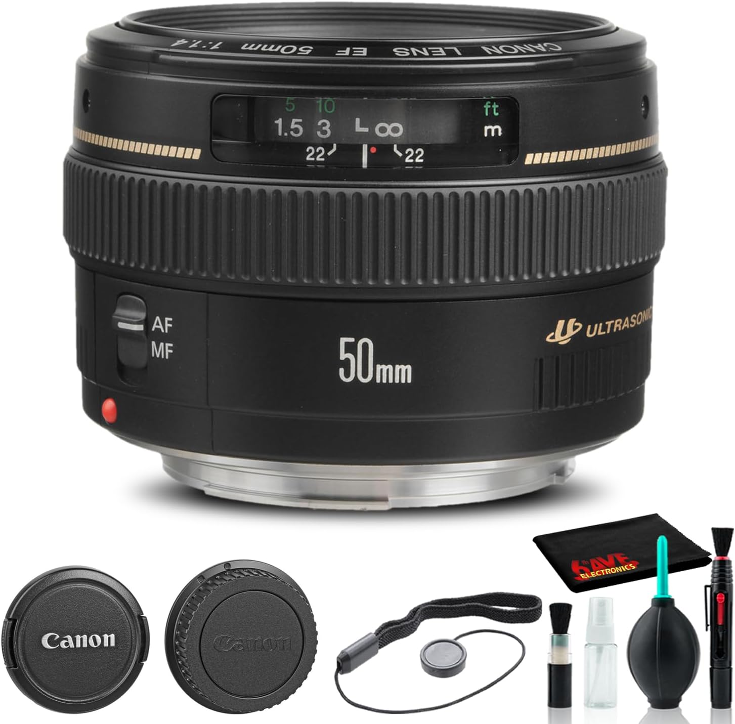 Canon EF 50mm f/1.4 USM Lens (2515A003) + Filter Kit + Lens Pouch + Cap Keeper + Cleaning Kit + More