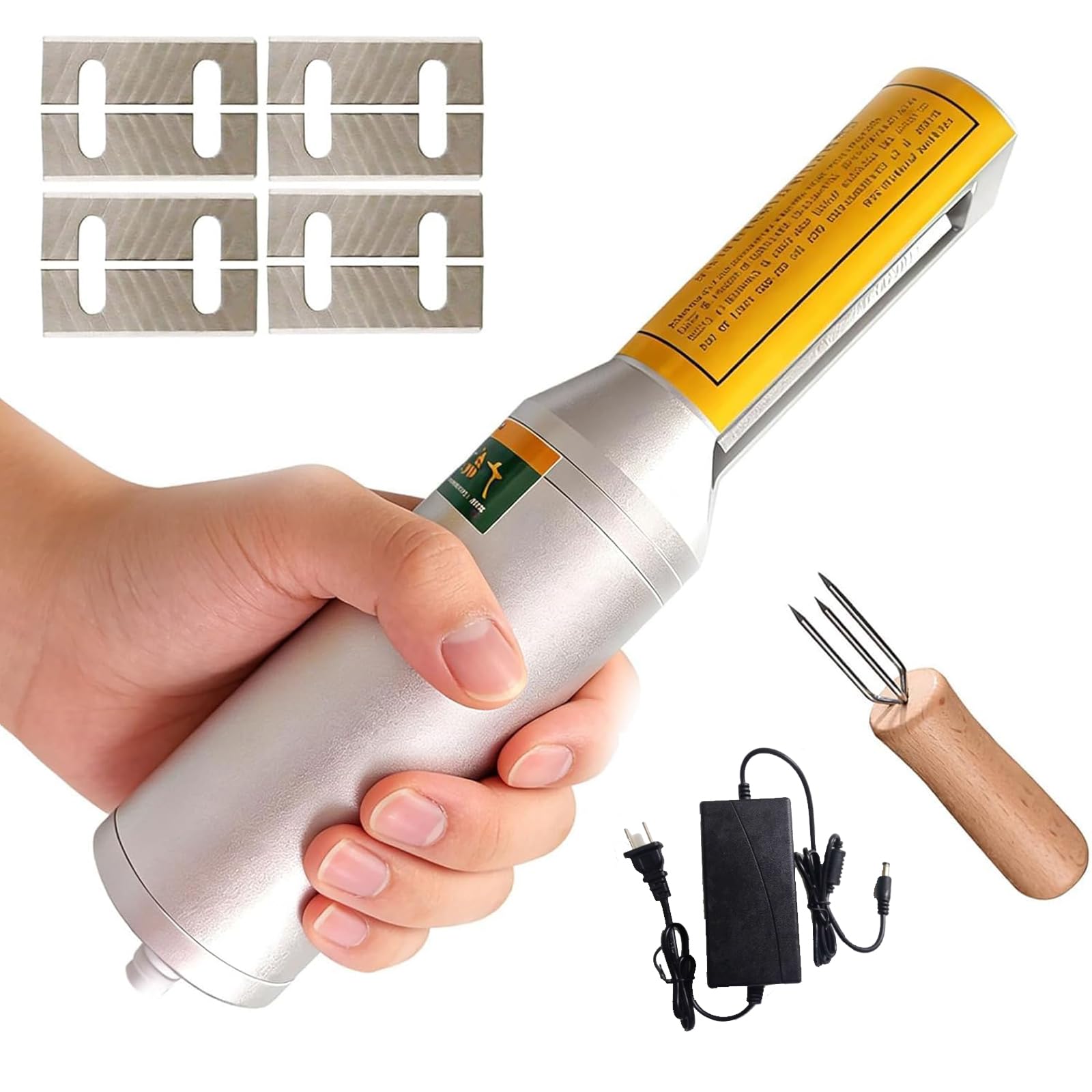 Pelapatate Elettrico Portatile per Canna da Zucchero da 100 W, Mini Sbucciatrice Elettrica per Canna da Zucchero con Lame Sostituibili E Forchetta Ausiliaria, in Acciaio Inox, per Cocco, Zucca