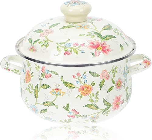 Maceta de esmalte colorida con tapa, doble oreja para cocinar, 7.9x7.9in, BMR0609A2S15L5