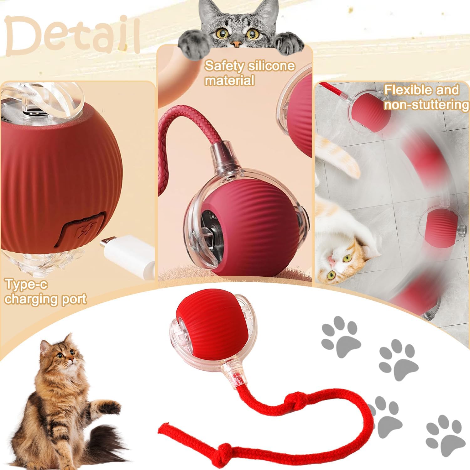 Agirav Tails Cat Toys,Agile Moving Ball with Elastic Mesh Tail,Interactive Cat Toy for Indoor Cats,Motion Activated,Ultra-Fast Kitten Toys 1