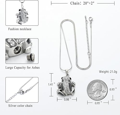 Miniatura 10 de Collar de urna con forma de rana de cremación para cenizas y recuerdos, urna conmemorativa