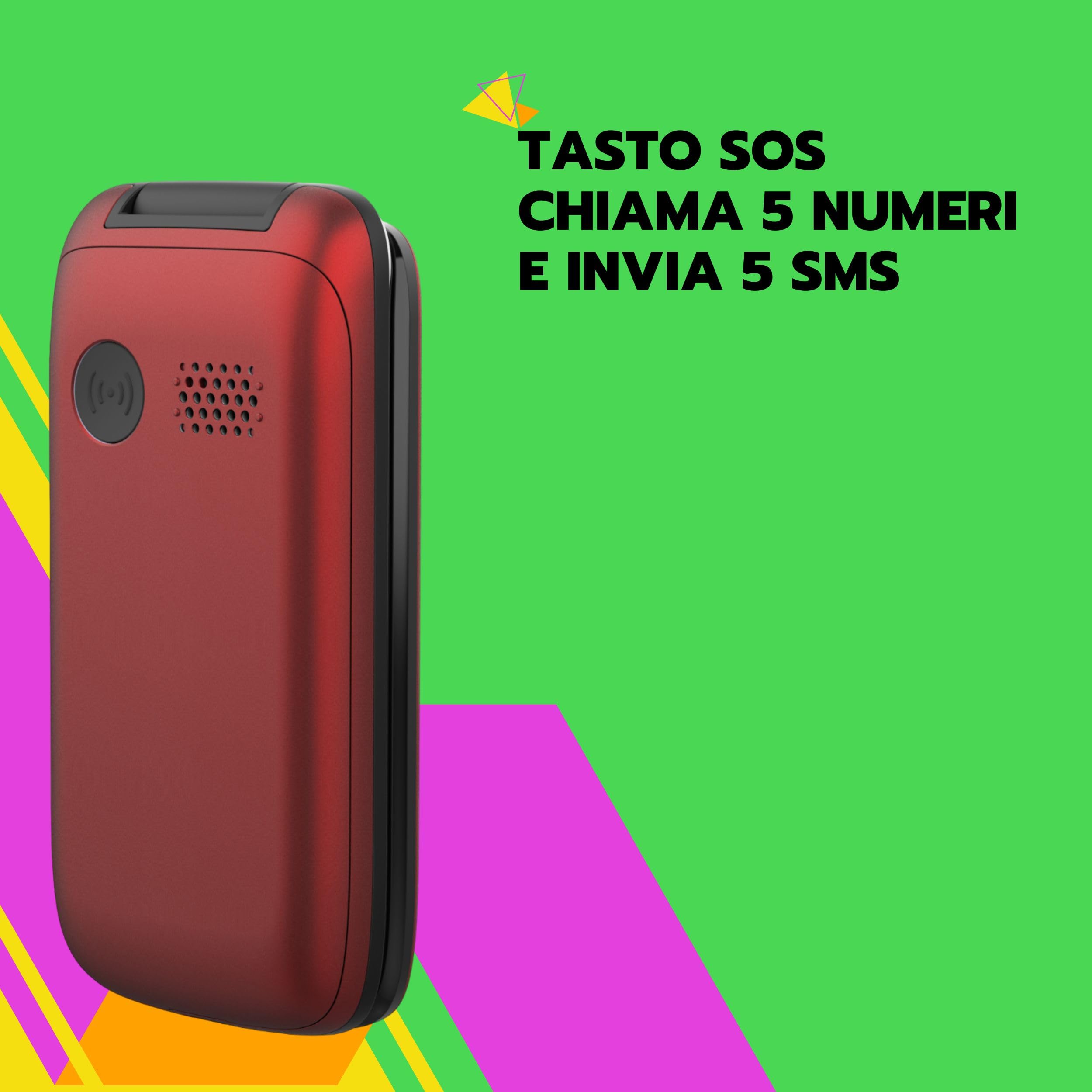 SAIET - Cellulare per Senior Facile e Intuitivo da Usare SCUDOtre - Telefono per Anziani con Tasti e Caratteri Grandi - Audio Amplificato e SOS - Rosso